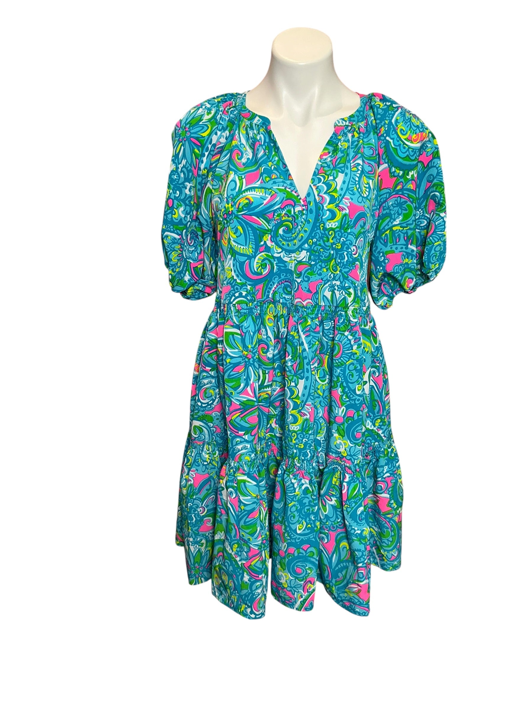 Lilly Pulitzer NWT Shannon Short Sleeve Dress Seabreeze Blue Hey Gull Friend - Size M