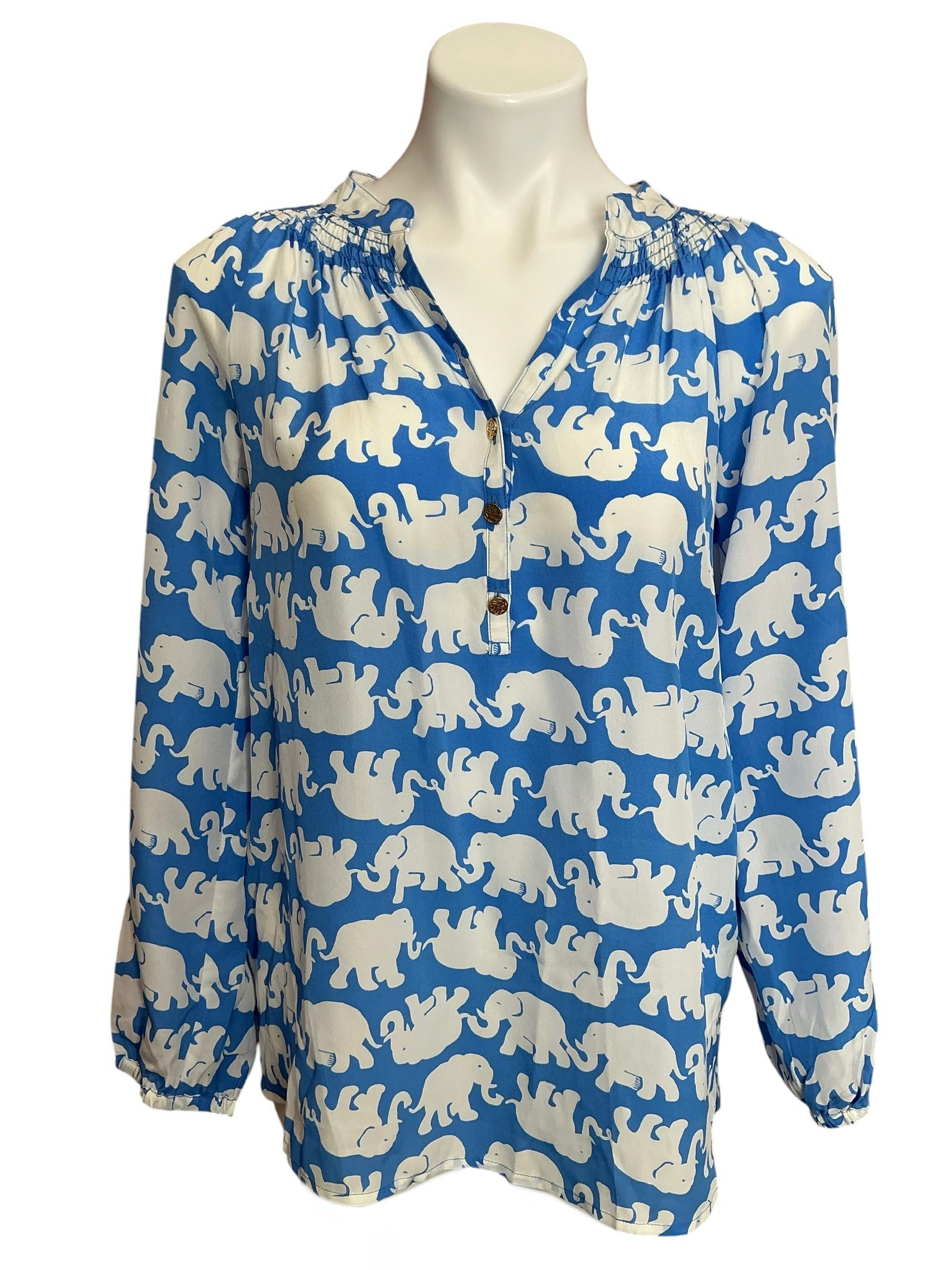 Lilly Pulitzer Elsa Silk Top Bay Blue Tusk In The Sun - Size M