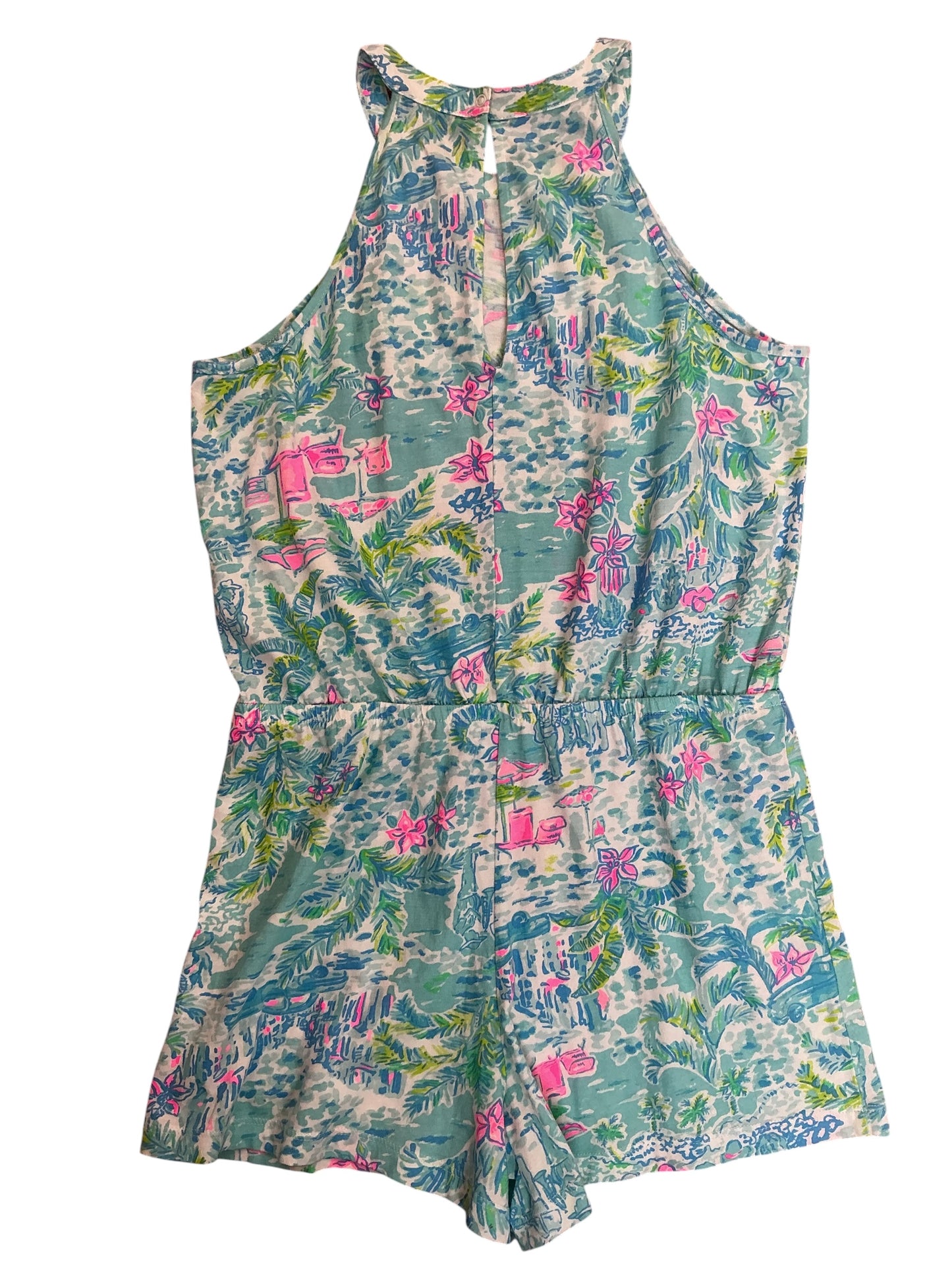 Lilly Pulitzer Kids Girls Jaycee Romper Coral Of The Story - Size XL 12-14