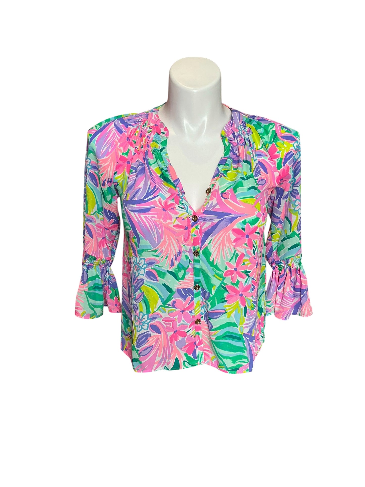 Lilly Pulitzer Stacey Silk Top Casa Banana - Size XXS