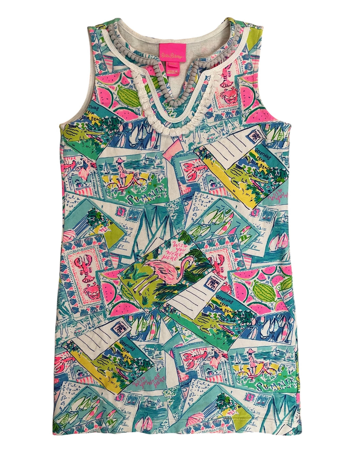 Lilly Pulitzer Kids Girls Mini Harper Shift Dress Wish You Were Here - Size M 6-7