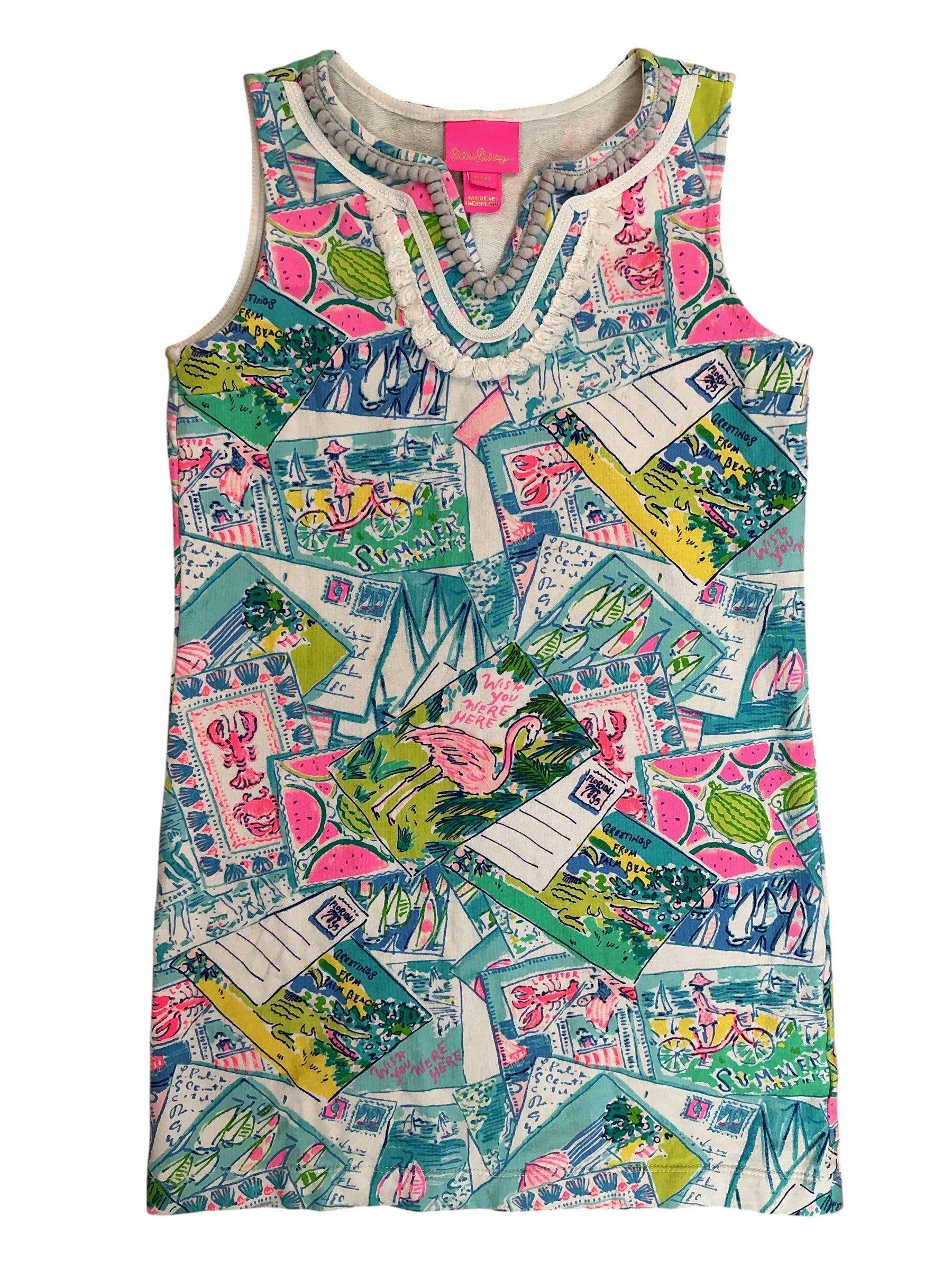 Lilly Pulitzer Kids Girls Mini Harper Shift Dress Wish You Were Here - Size M 6-7