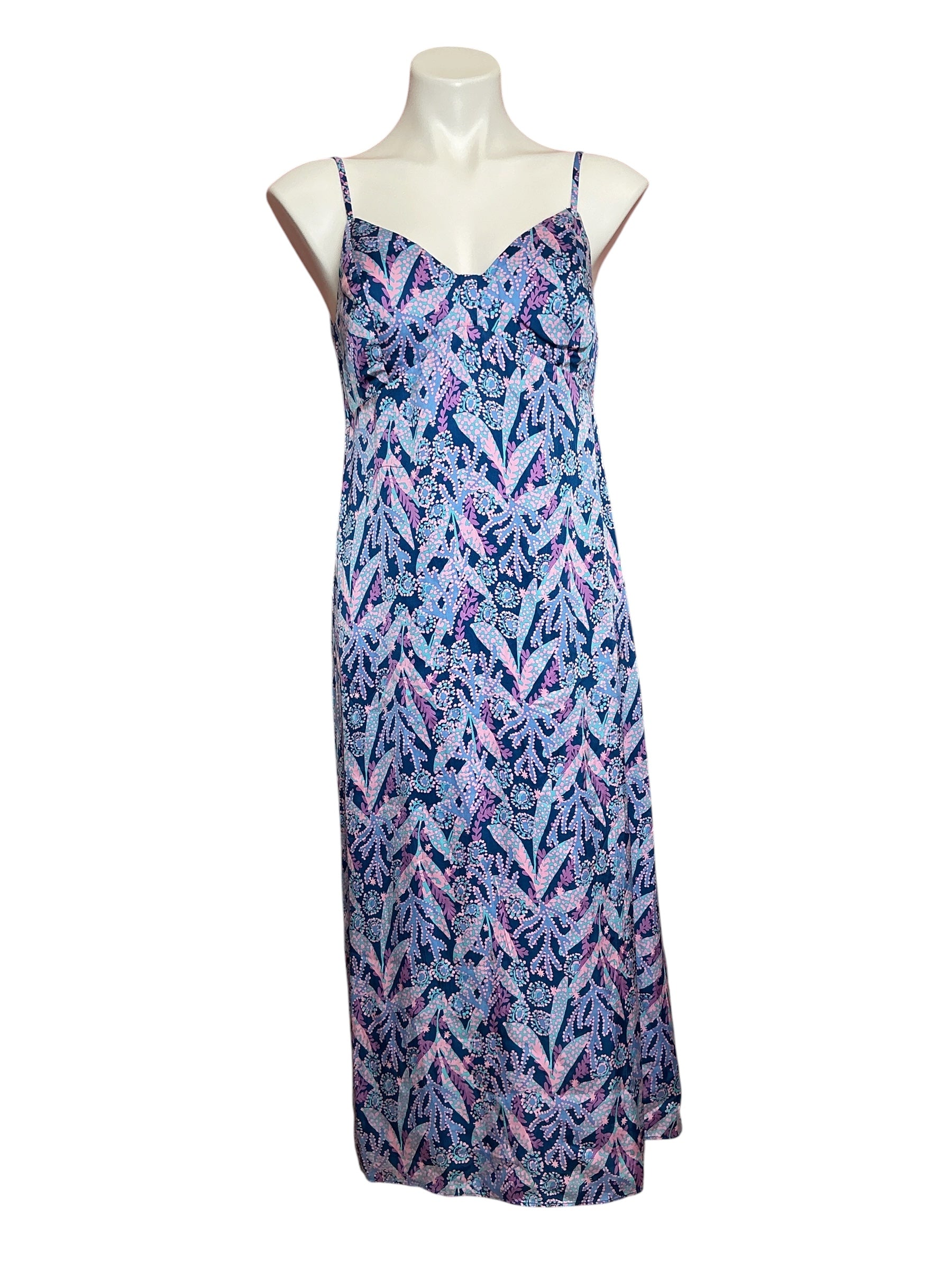 Lilly Pulitzer NWT Keana Satin Midi Slip Barton Blue Star Gazing - Size 2