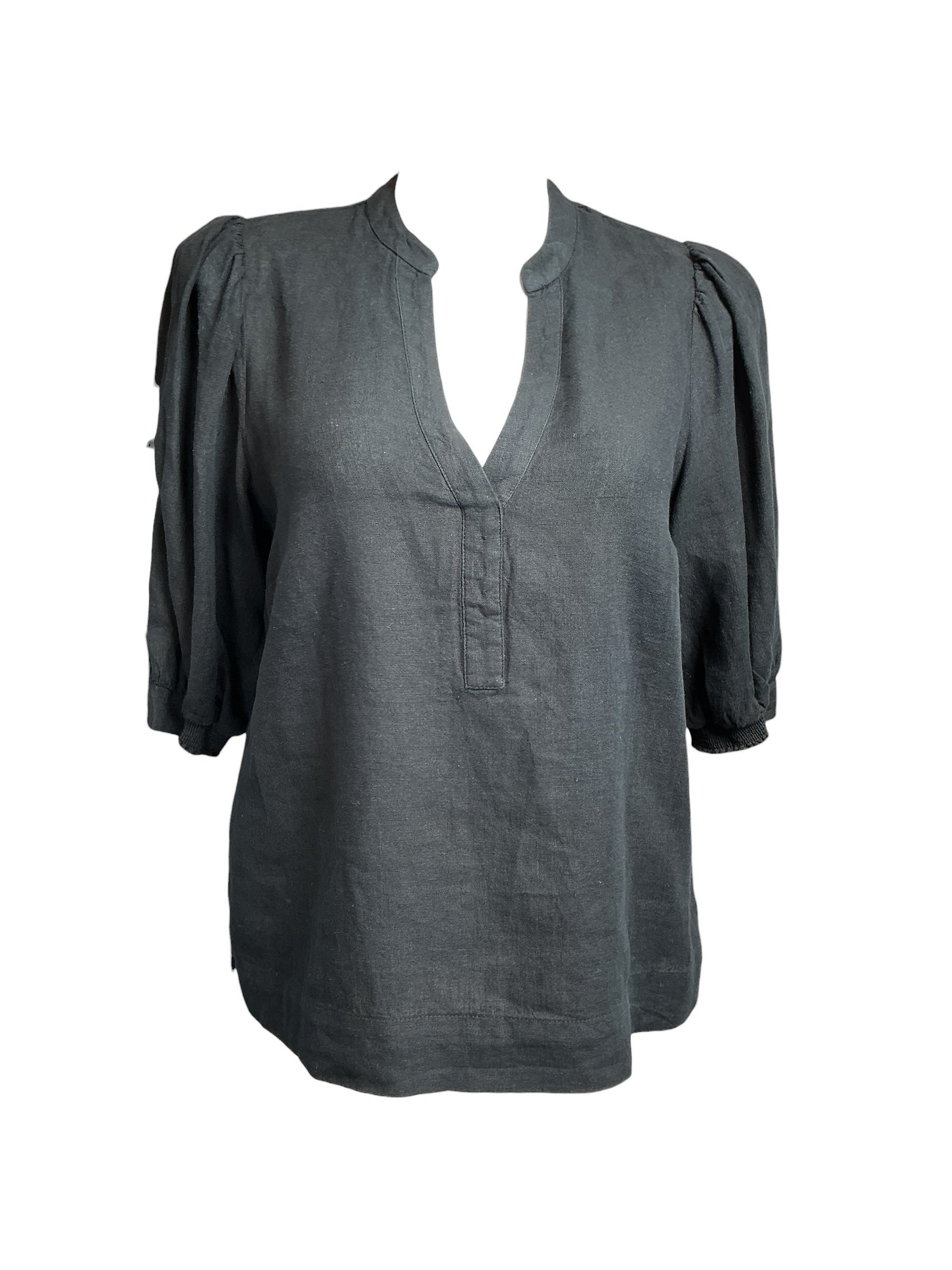 Lilly Pulitzer Mialeigh Elbow Sleeve Linen Top - Noir - Size 14