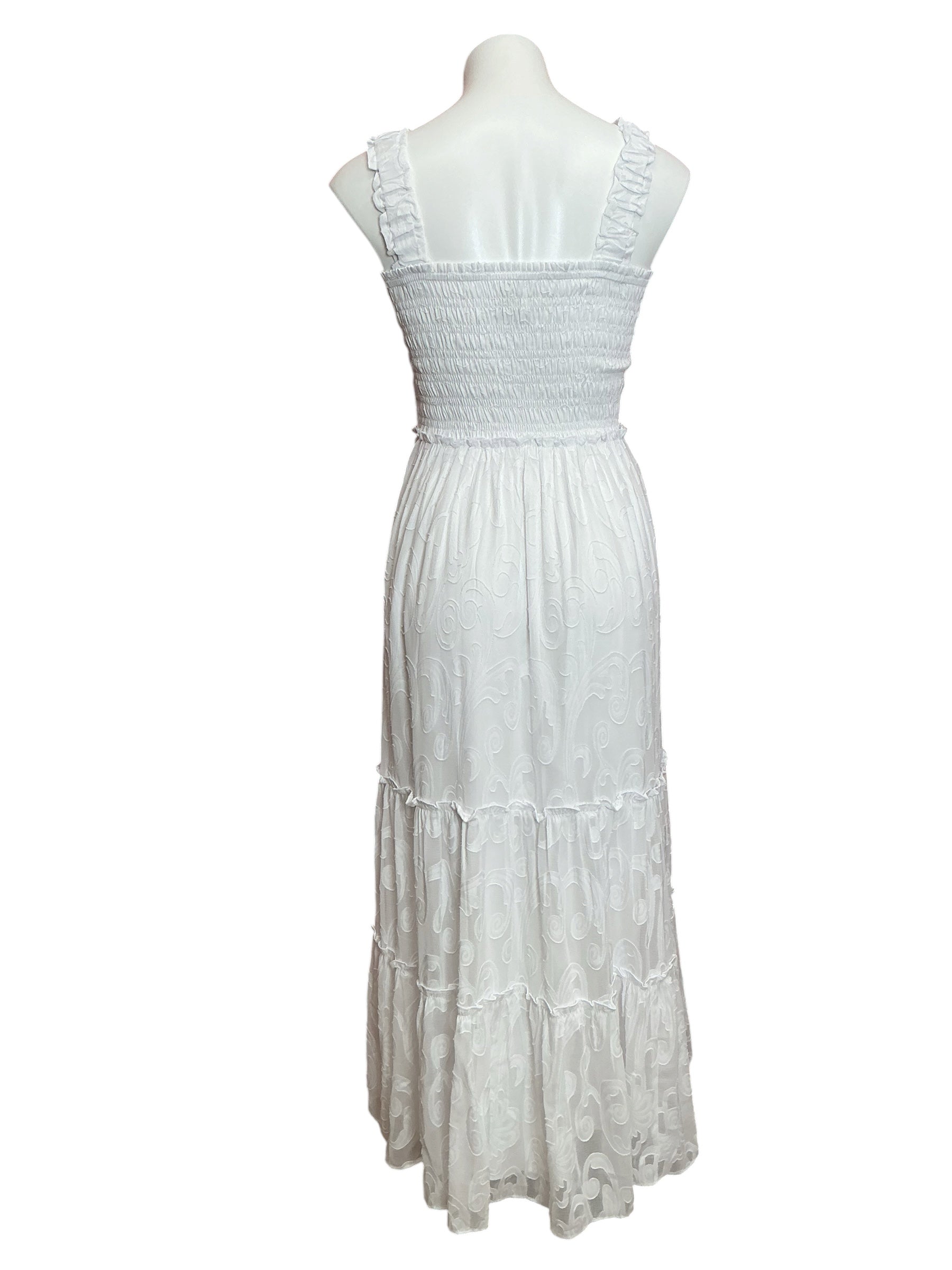 Lilly Pulitzer Hadly Smocked Maxi Dress Resort White Poly Crepe Swirl Clip - Size S