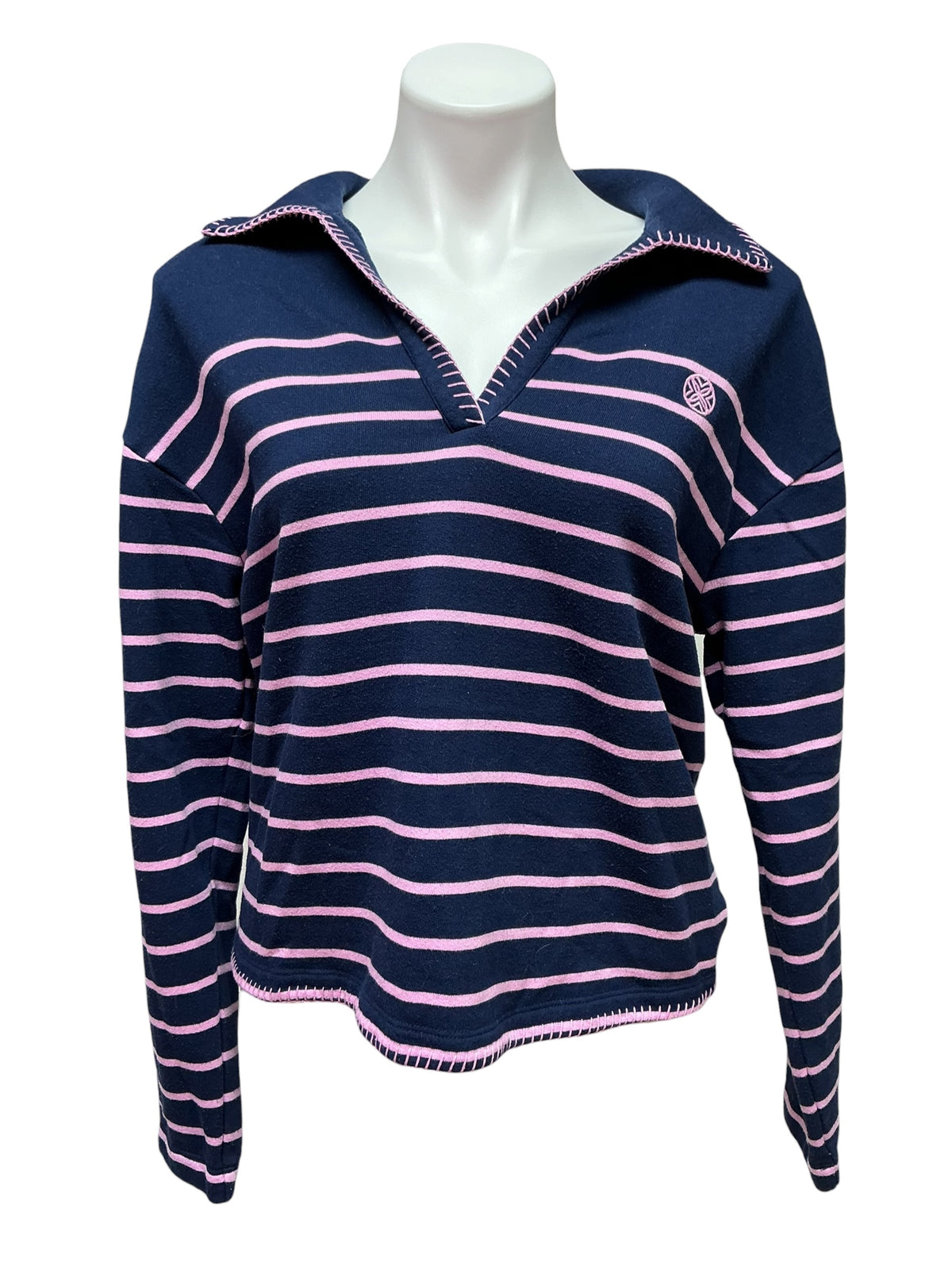 Lilly Pulitzer Corvaya Terry Pullover Low Tide Navy Legacy Stripe - Size M