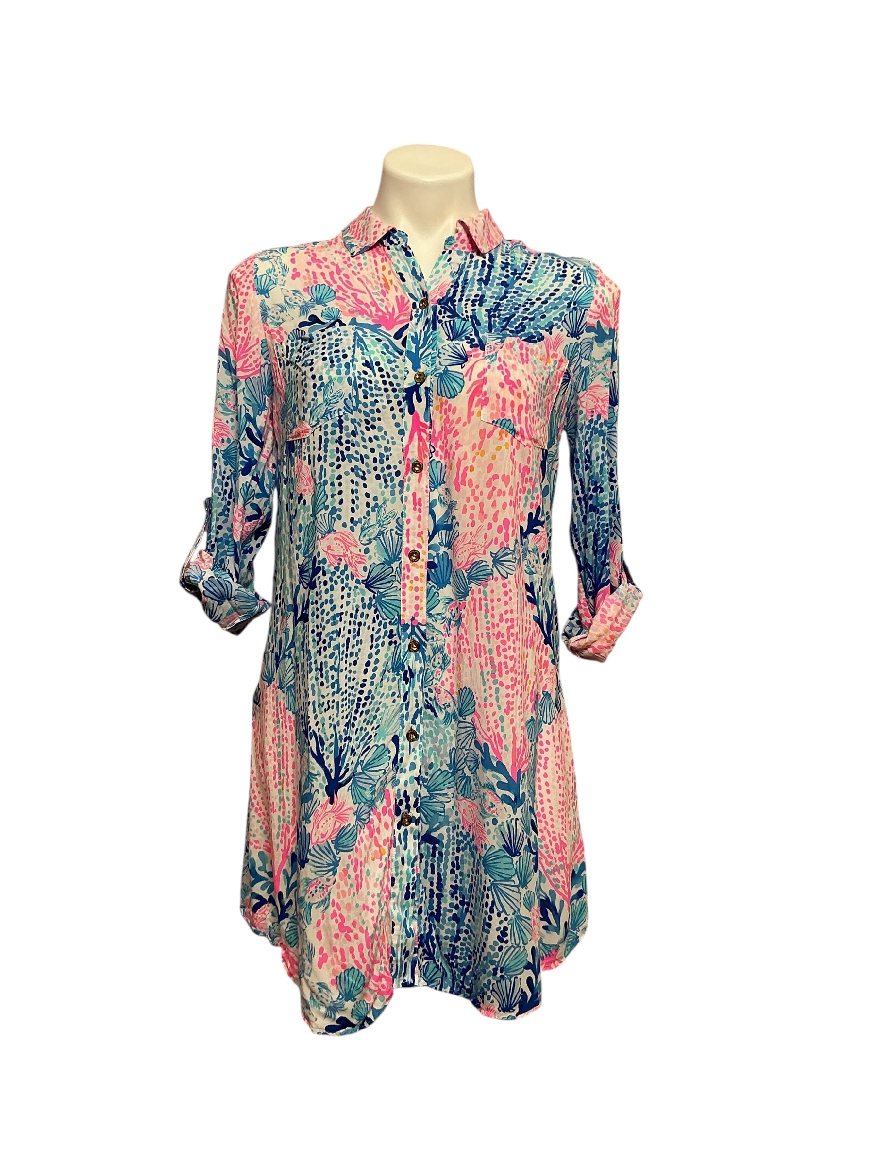 Lilly Pulitzer Natalie Cover-Up Shirtdress Resort White, Sway With Me Size XS