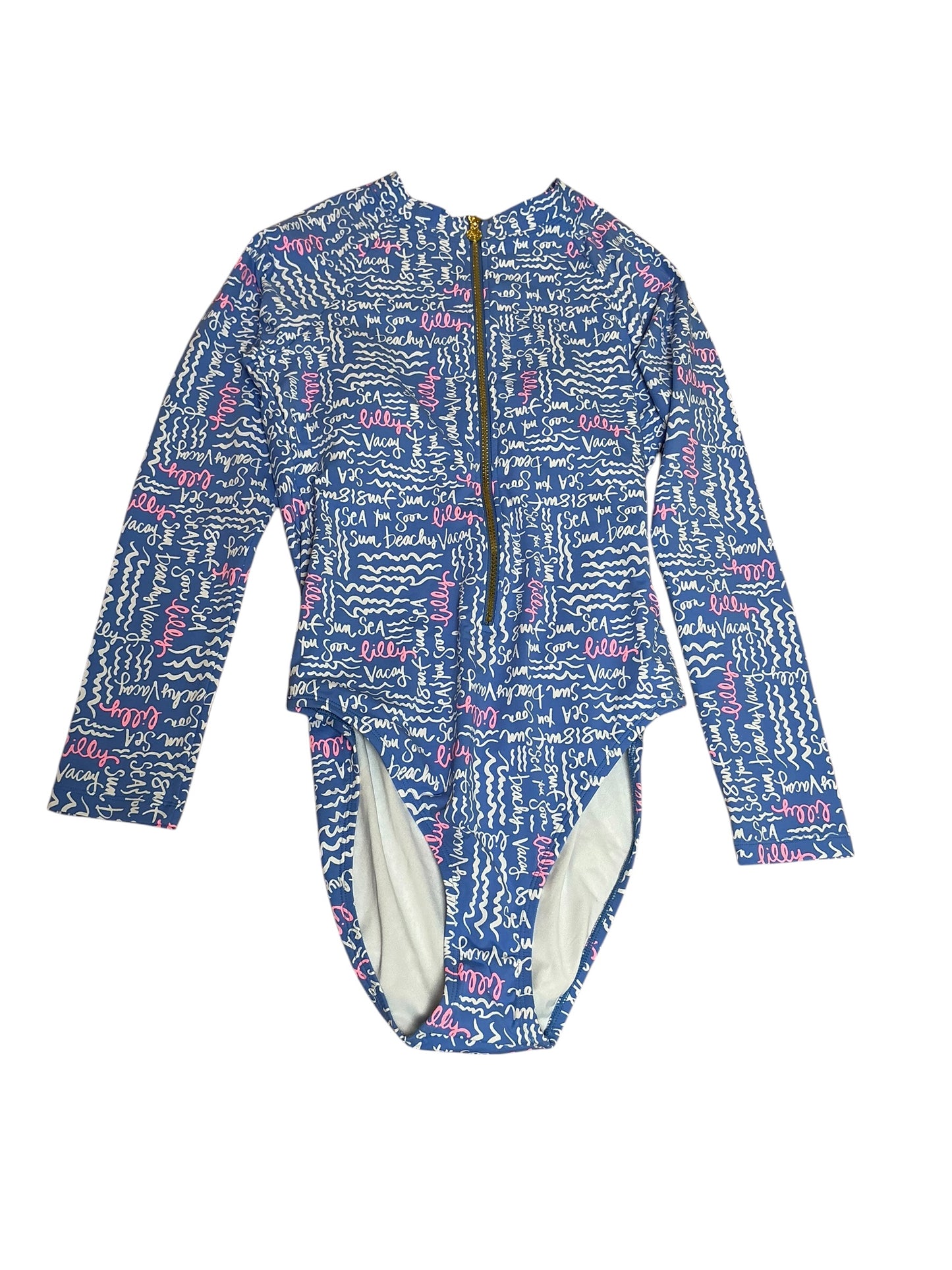 Lilly Pulitzer NWT Randee Rashguard One Piece UPF 50+ Sunwashed Blue Seacrets - Size 12