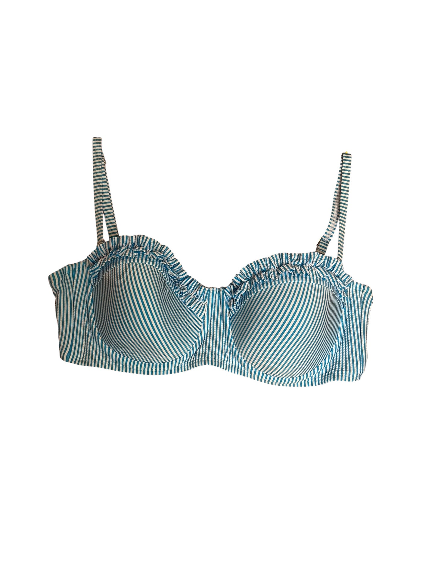 Lilly Pulitzer Leven Ruffle Bikini Top Cumulus Blue Seersucker Stripe - Size 12