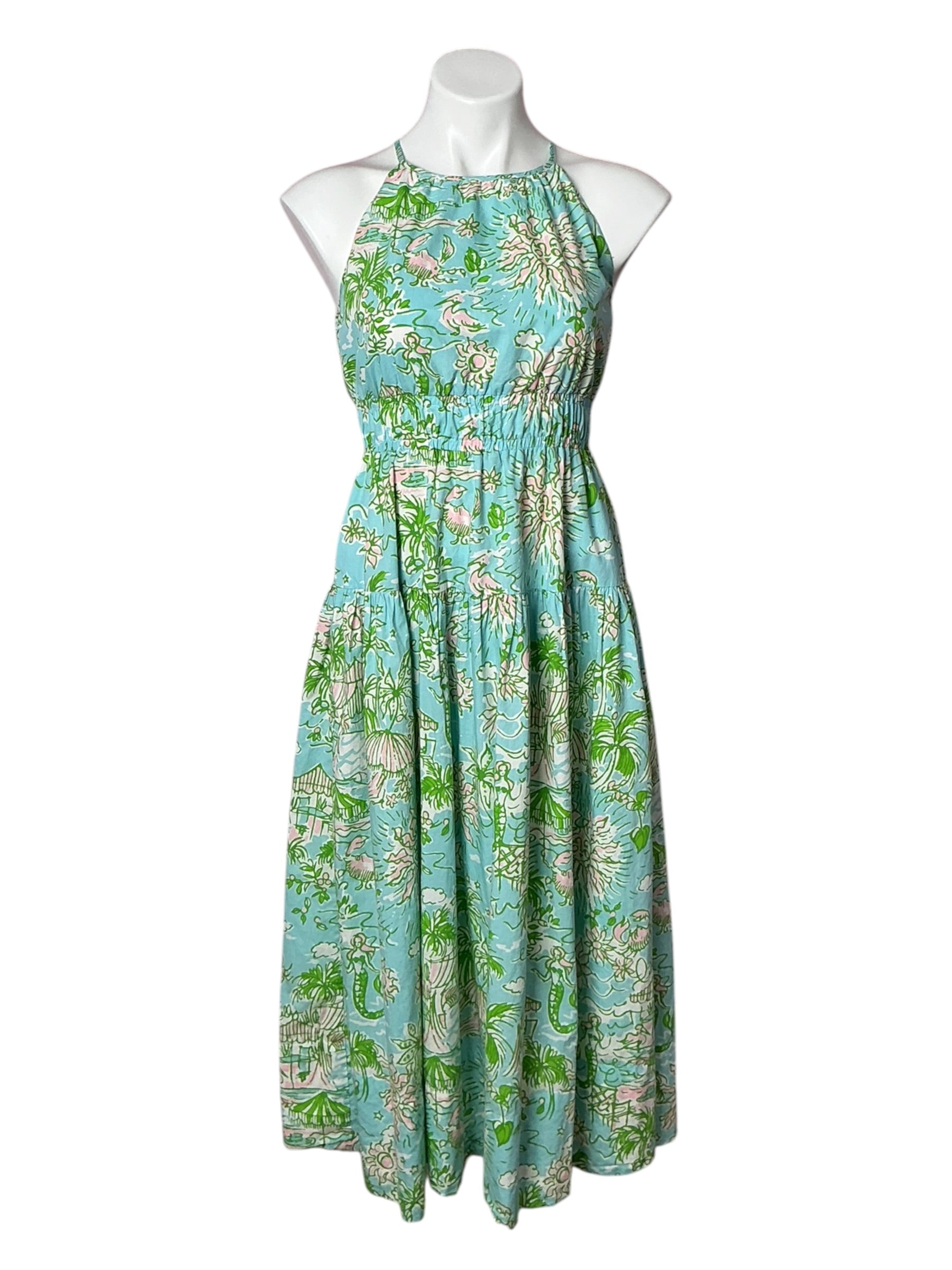 Lilly Pulitzer Kyleigh Maxi Dress Fresh Water Blue Sunbathers Bliss - Size 00