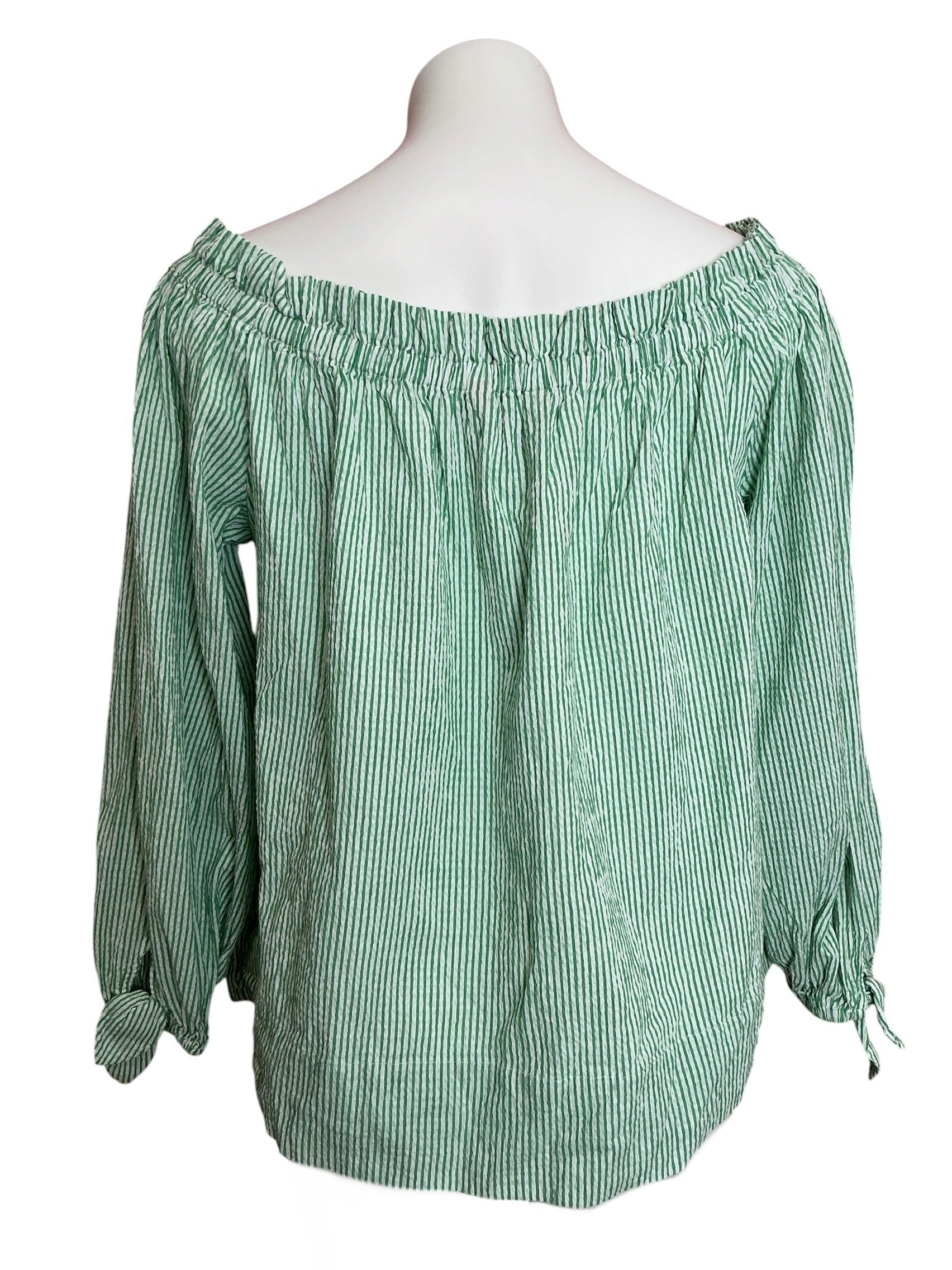 Lilly Pulitzer Jamielynn Off-The-Shoulder Top Green/White Stripe - Size XL