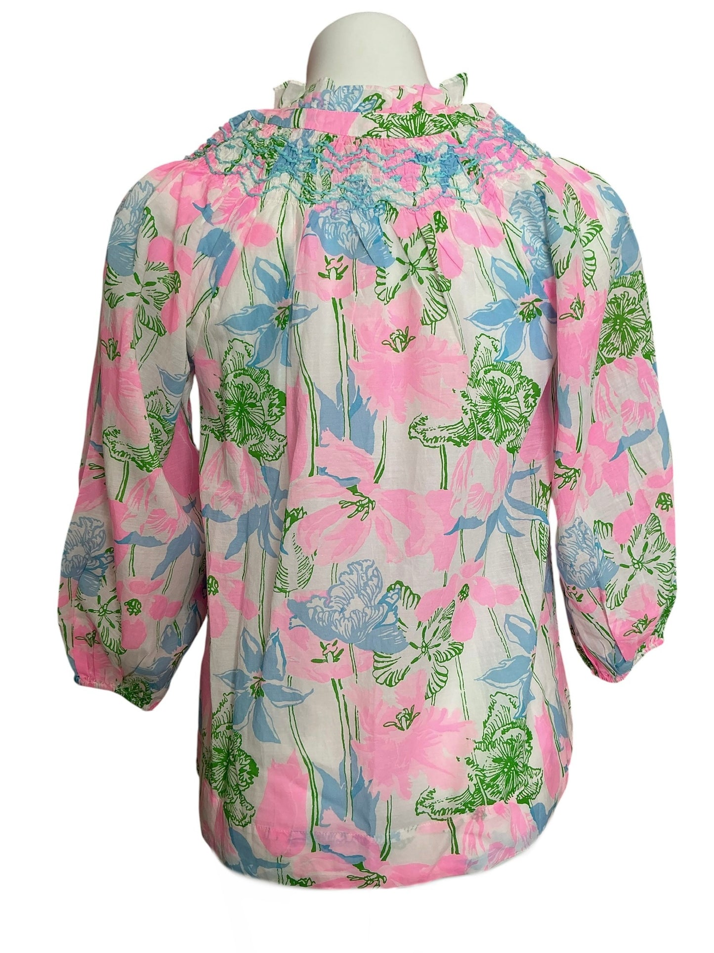 Lilly Pulitzer NWT Lourdes 3/4 Sleeve Cotton Top Resort White Viney Liney - Size XS