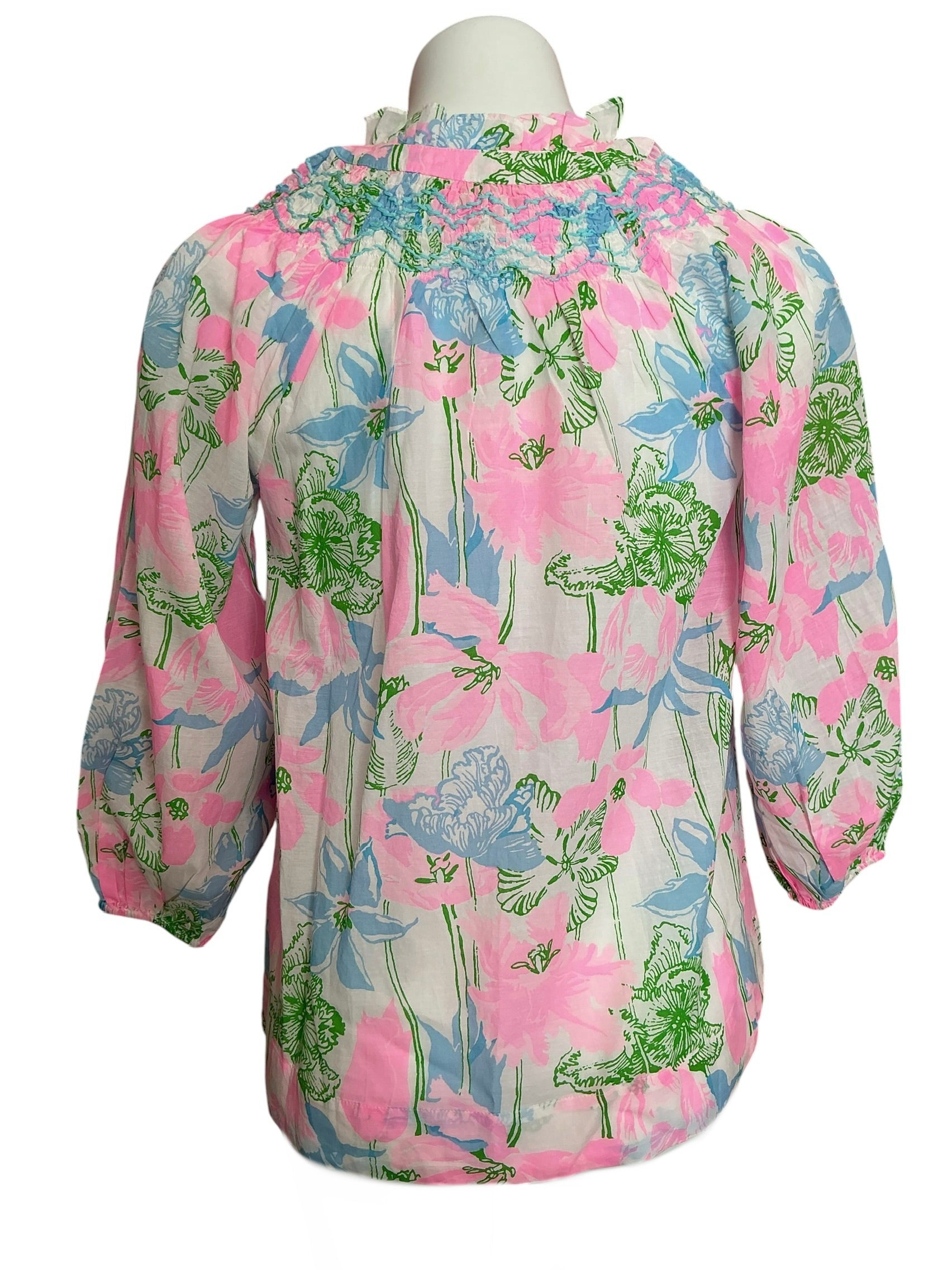 Lilly Pulitzer NWT Lourdes 3/4 Sleeve Cotton Top Resort White Viney Liney - Size XS