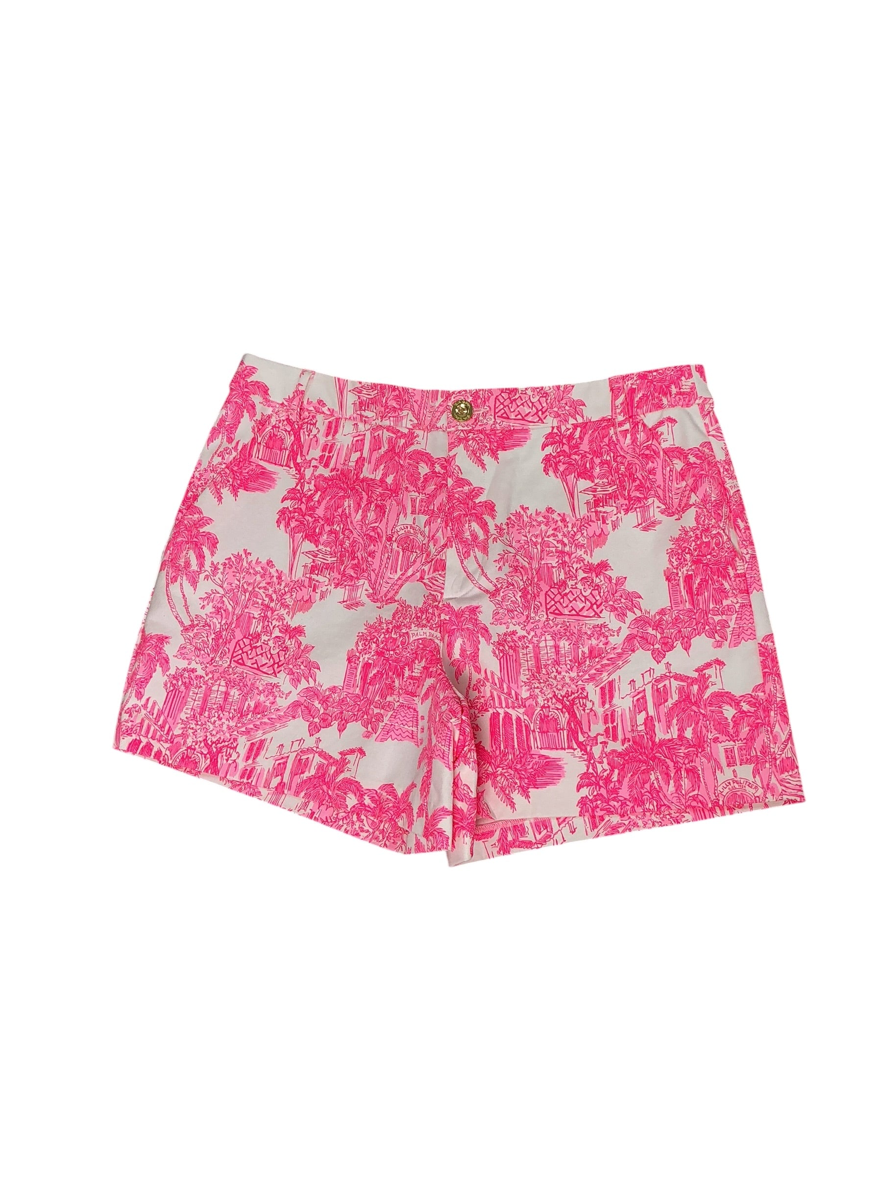 Lilly Pulitzer Gretchen High Rise 5" Shorts Resort White Palm Beach Anniversary Toile - Size 14