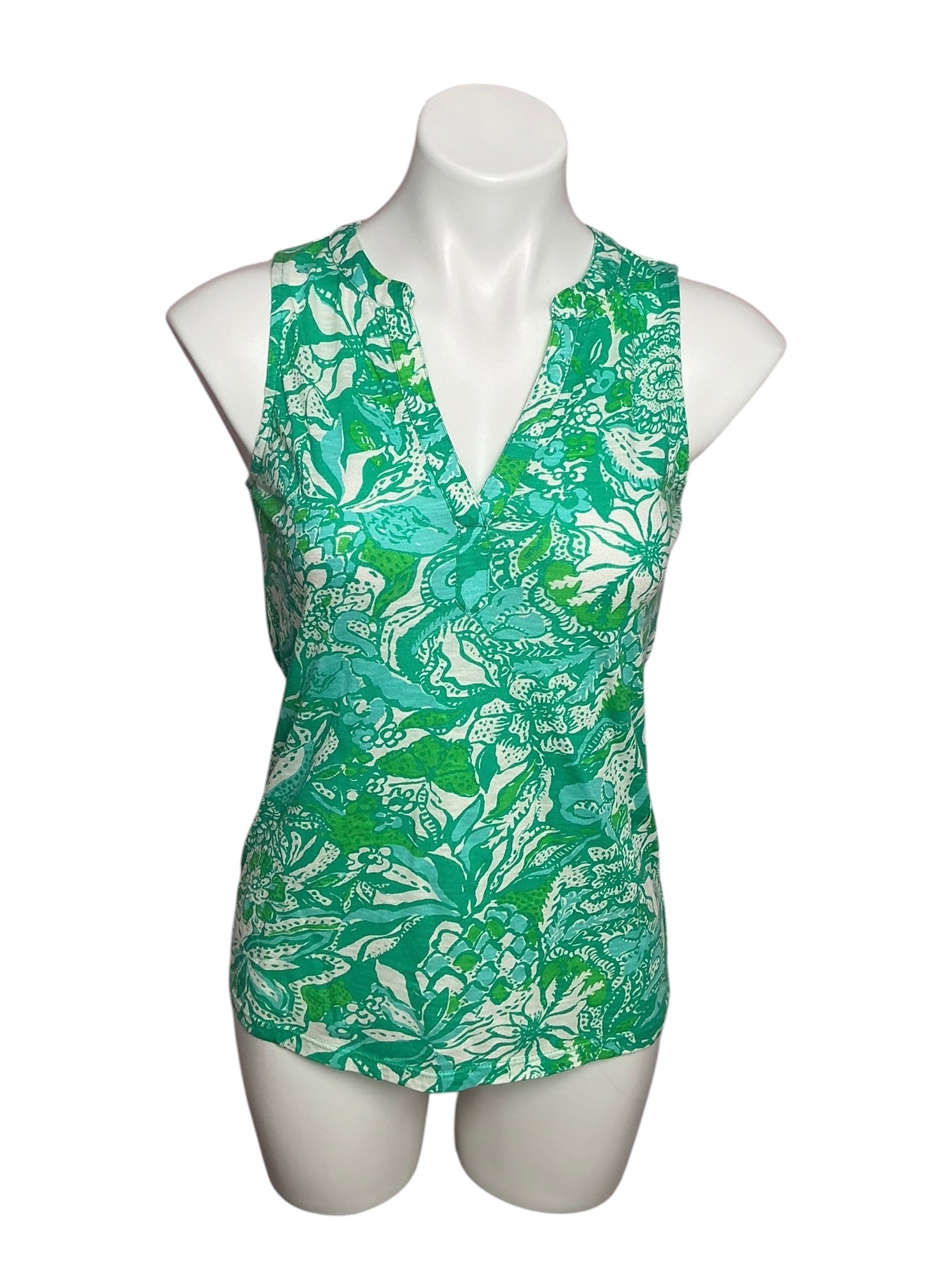 Lilly Pulitzer Dev Knit Top Botanical Green Safari Sangria - Size XXS
