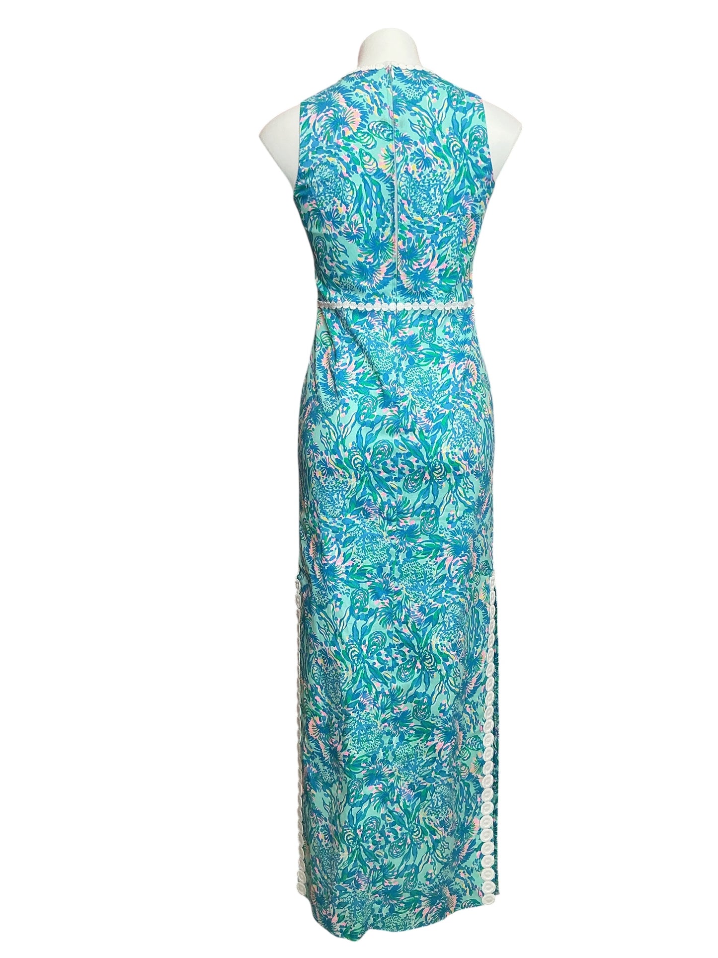 Lilly Pulitzer Ashler Stretch Maxi Shift Dress Surf Blue Coral Of The Story - Size 00