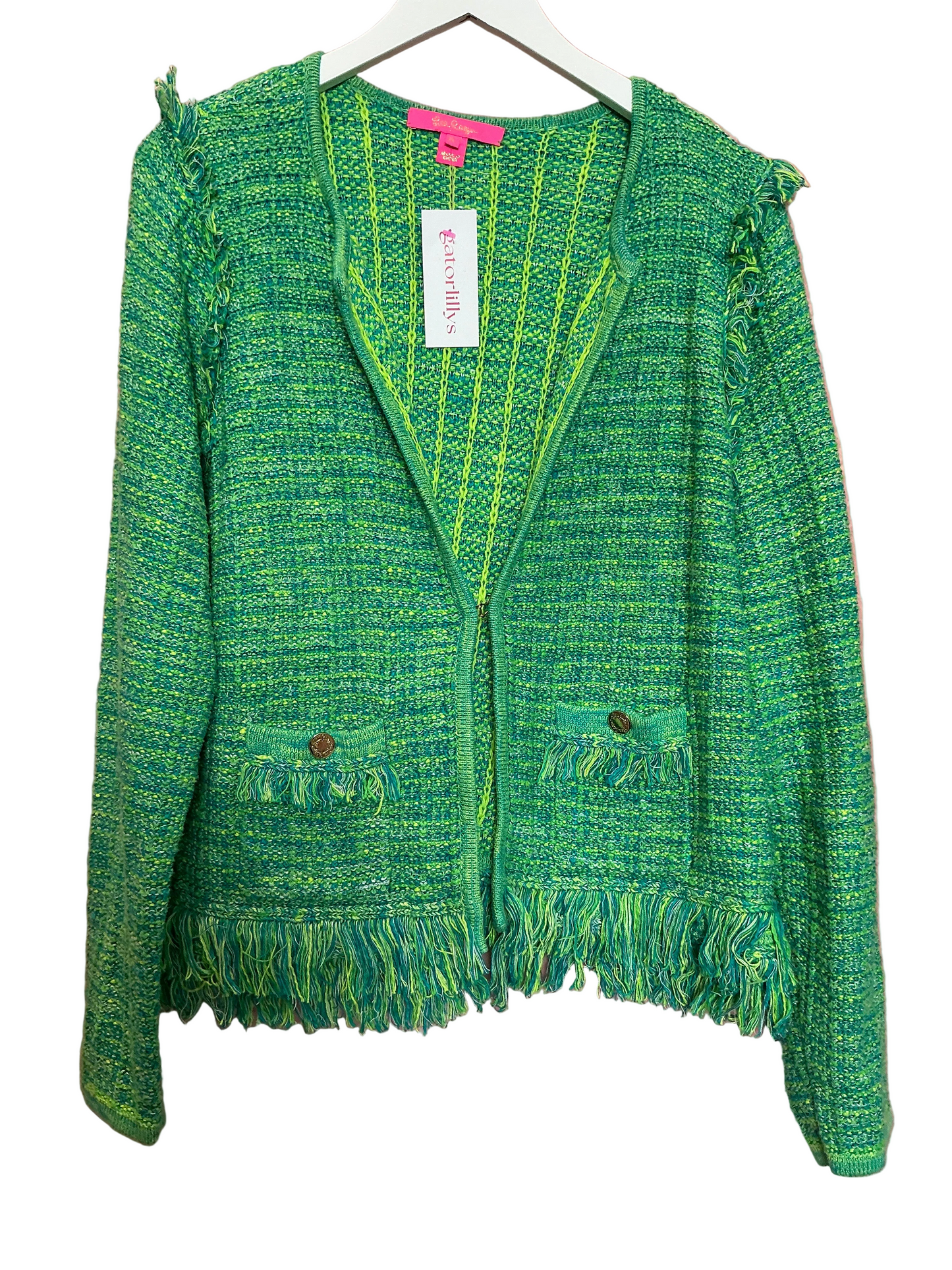 Lilly Pulitzer Simora Fringe Cardigan Bright Green Exotic
Size XL