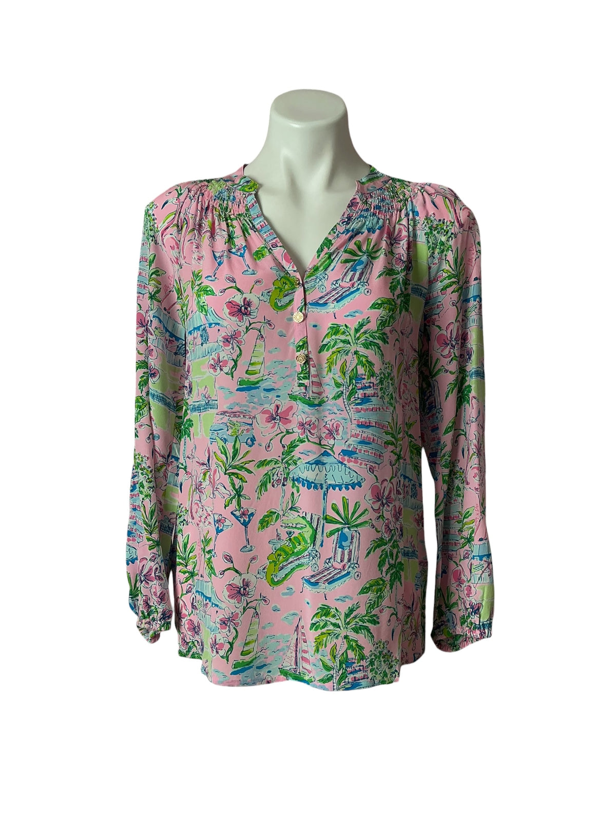 Lilly Pulitzer Elsa Silk Top Conch Shell Pink Sunny Dee - Size XS