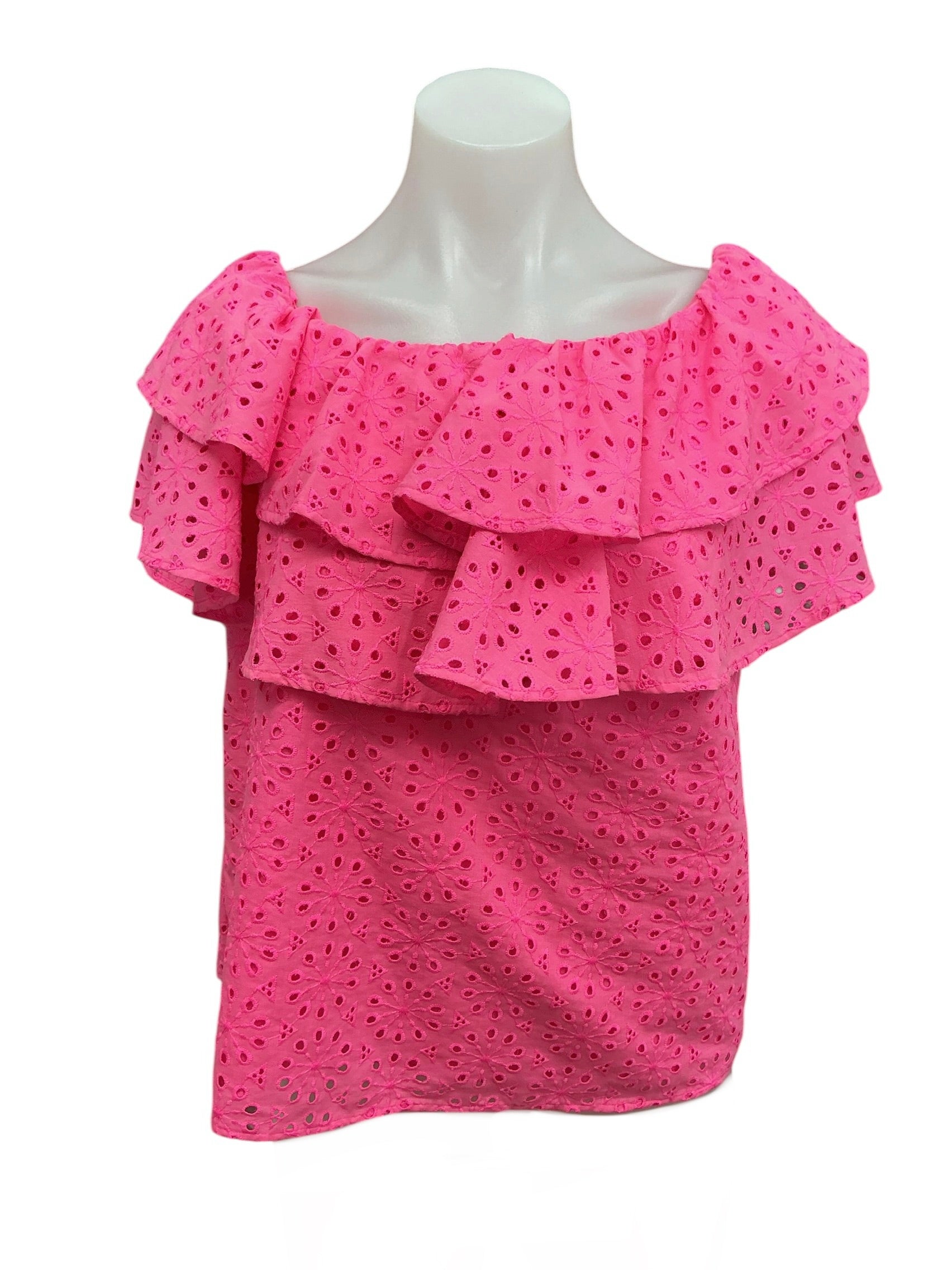 Lilly Pulitzer NWT Trixie Top Raz Berry Neon Sunburst Eyelet - Size XS