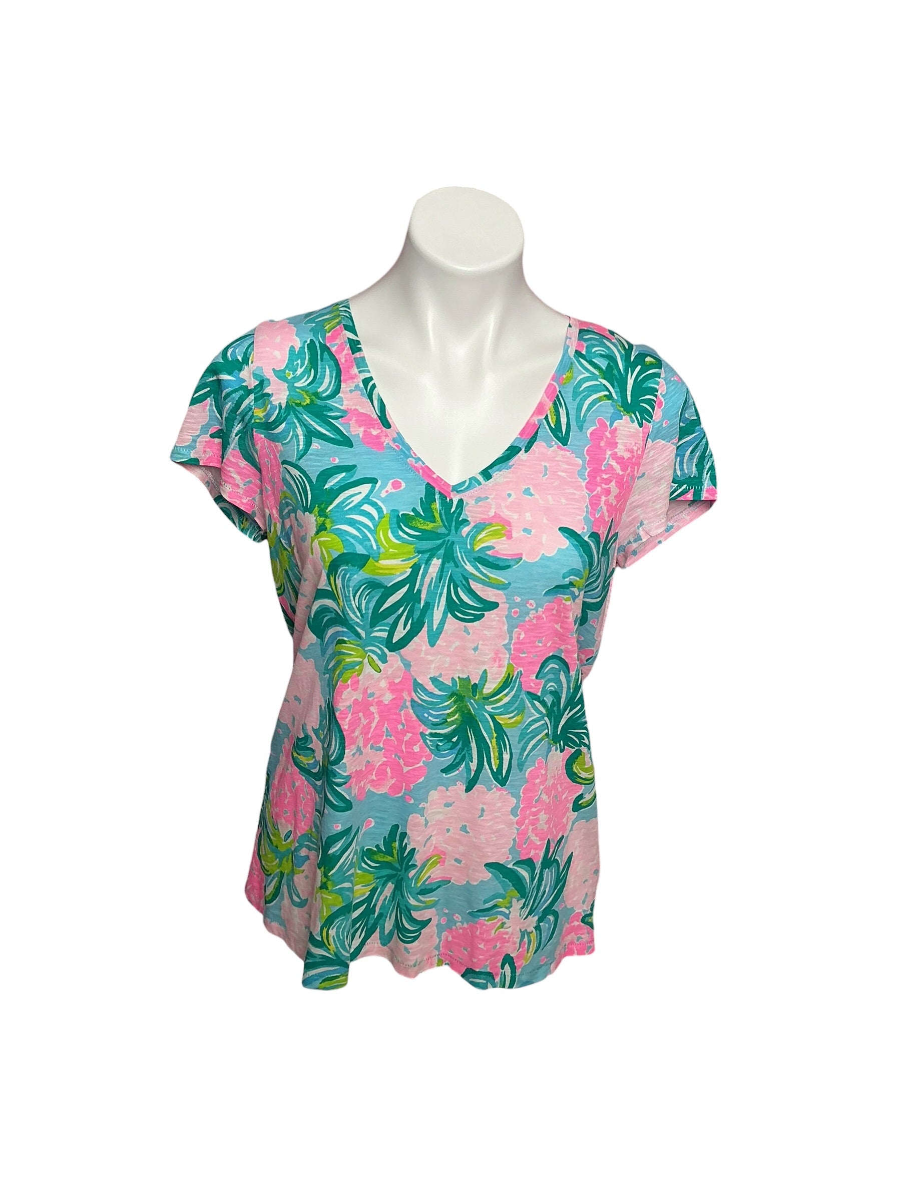 Lilly Pulitzer Etta V-Neck Top Blue Ibiza Pineapple Shake - Size S