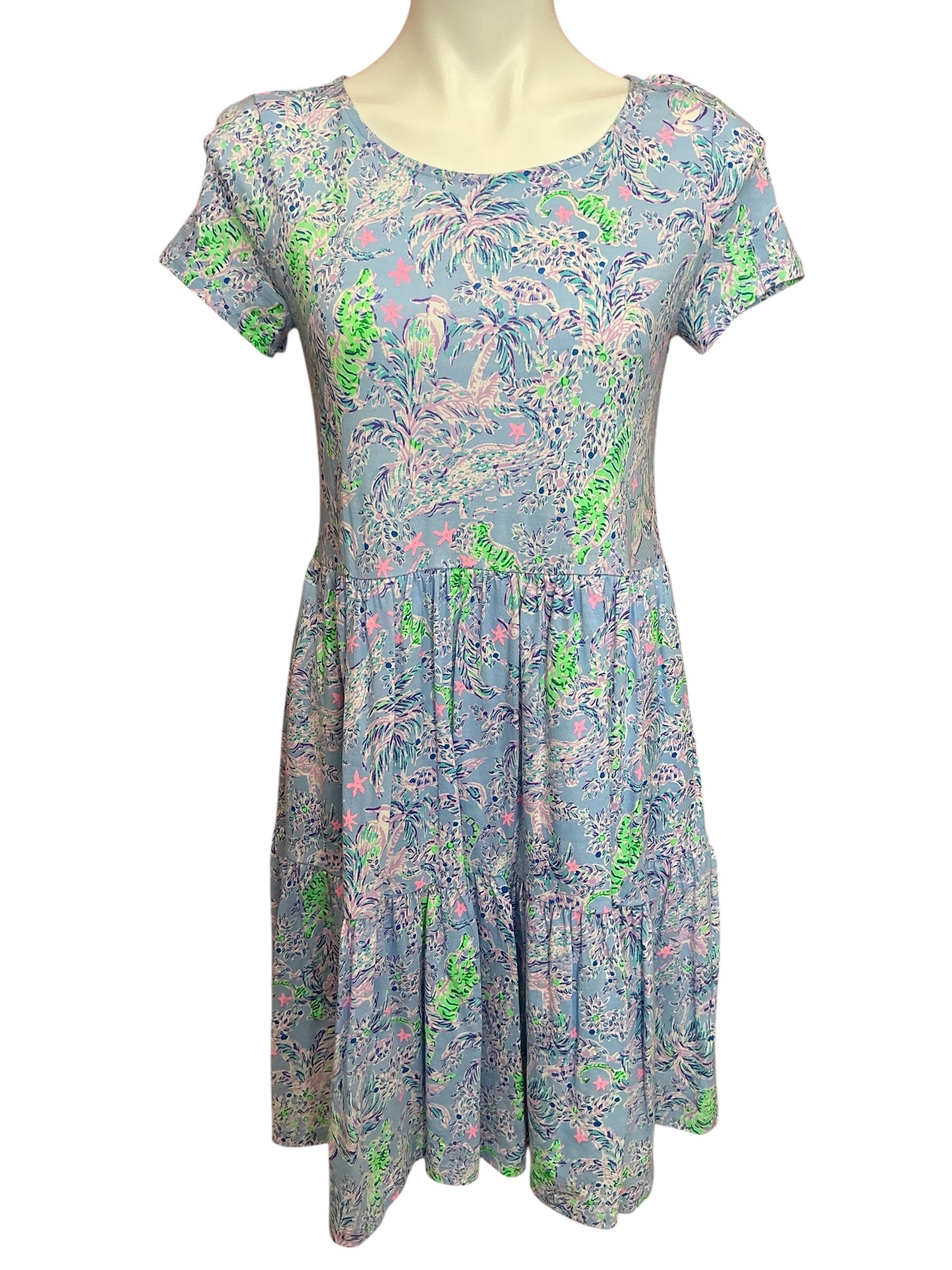 Lilly Pulitzer Geanna Short Sleeve Dress Blue Peri The Turtle Package - Size S