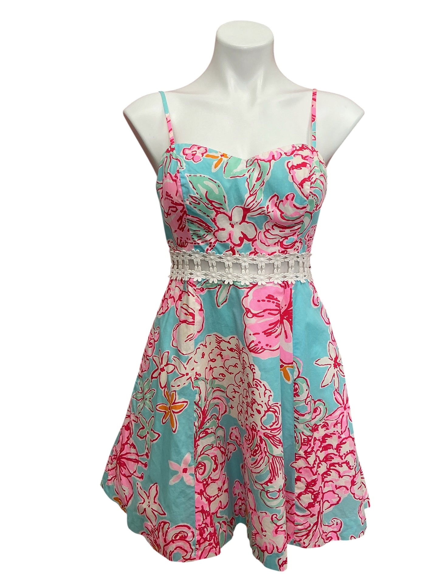 Lilly Pulitzer Lenore Lace Cutout Dress Breakwater Blue Sunglow - Size 6