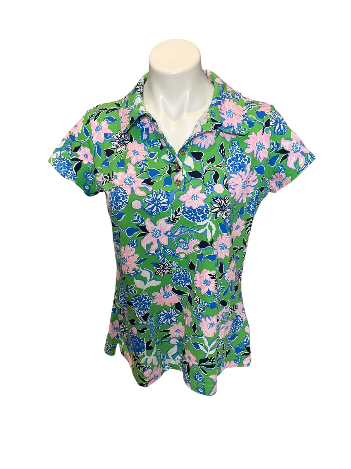 Lilly Pulitzer Luxletic Frida Scallop Polo Spearmint Golf Till You Drop - Size M