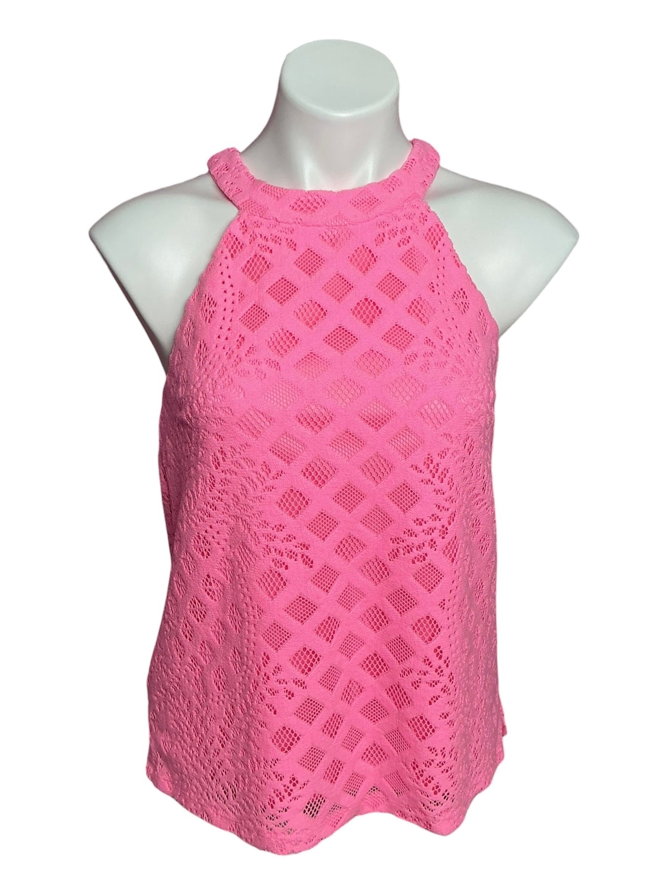 Lilly Pulitzer NWT Rayanne Top Pelican Pink Pineapple Geo Lace - Size S