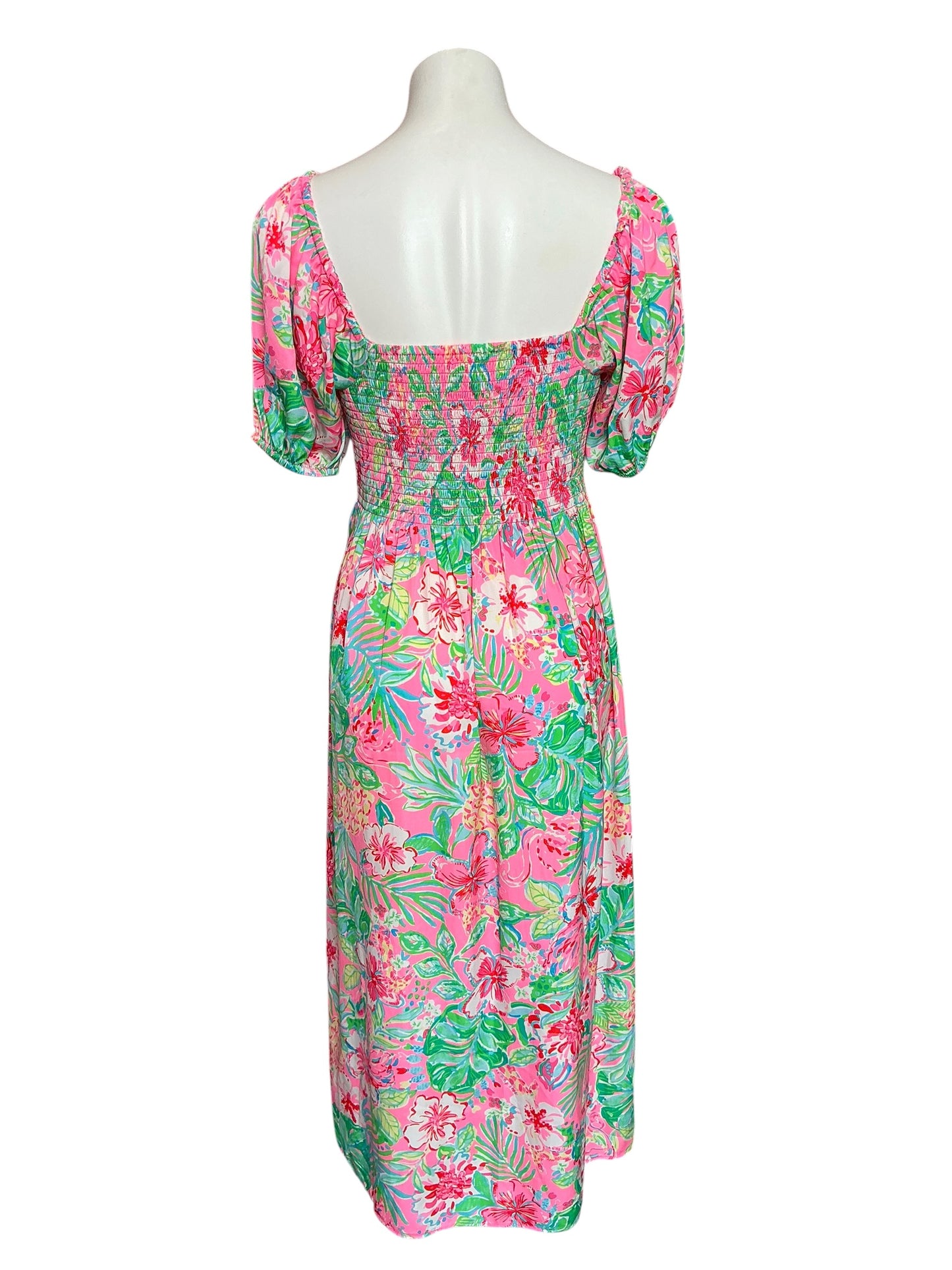 Lilly Pulitzer Selah Short Sleeve Smocked Midi Dress Multi Journey to the Jungle - Size M