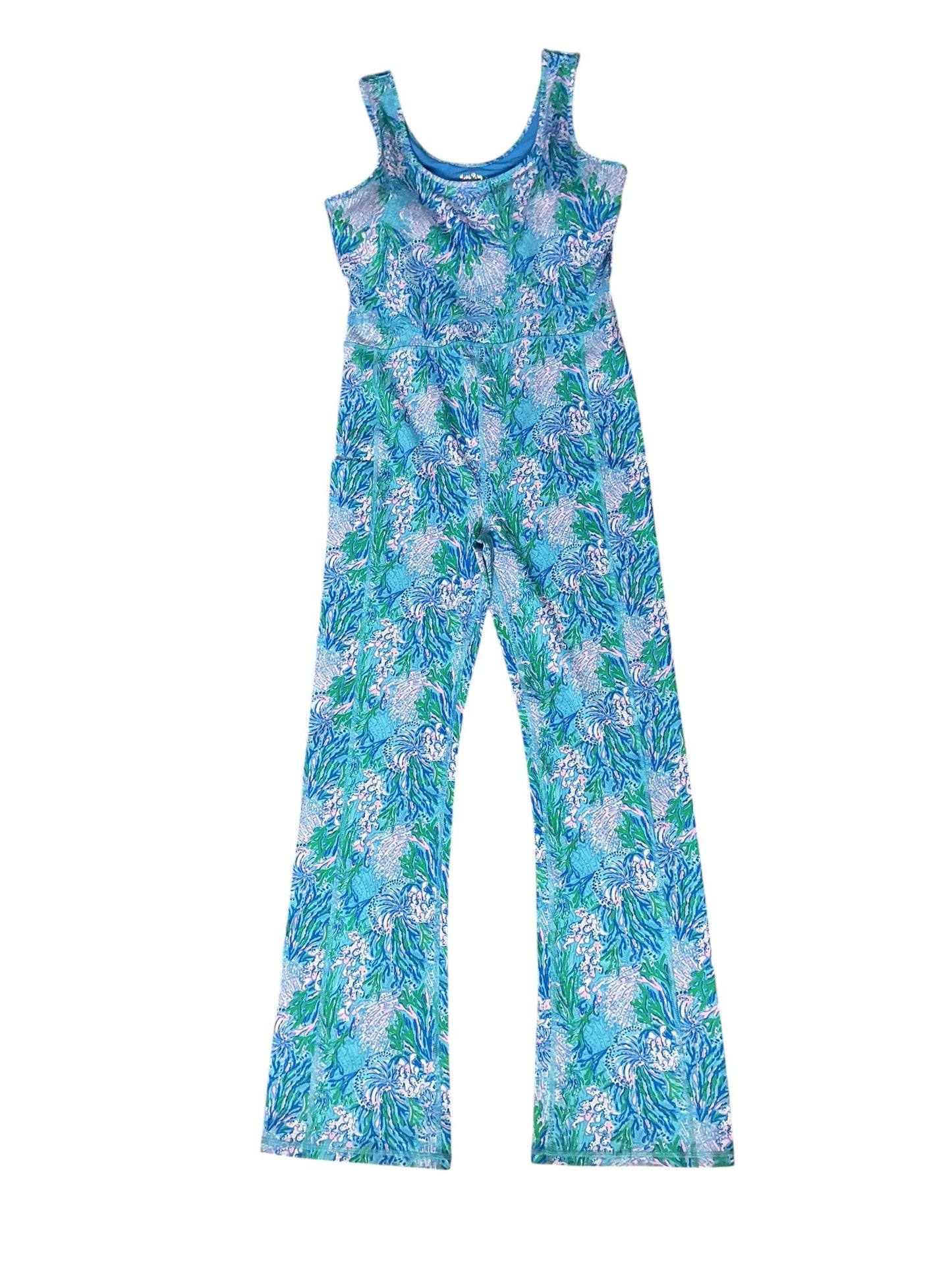 Lilly Pulitzer NWT Capre Vita Flare Jumpsuit Las Olas Aqua Strong Current Sea - Size L