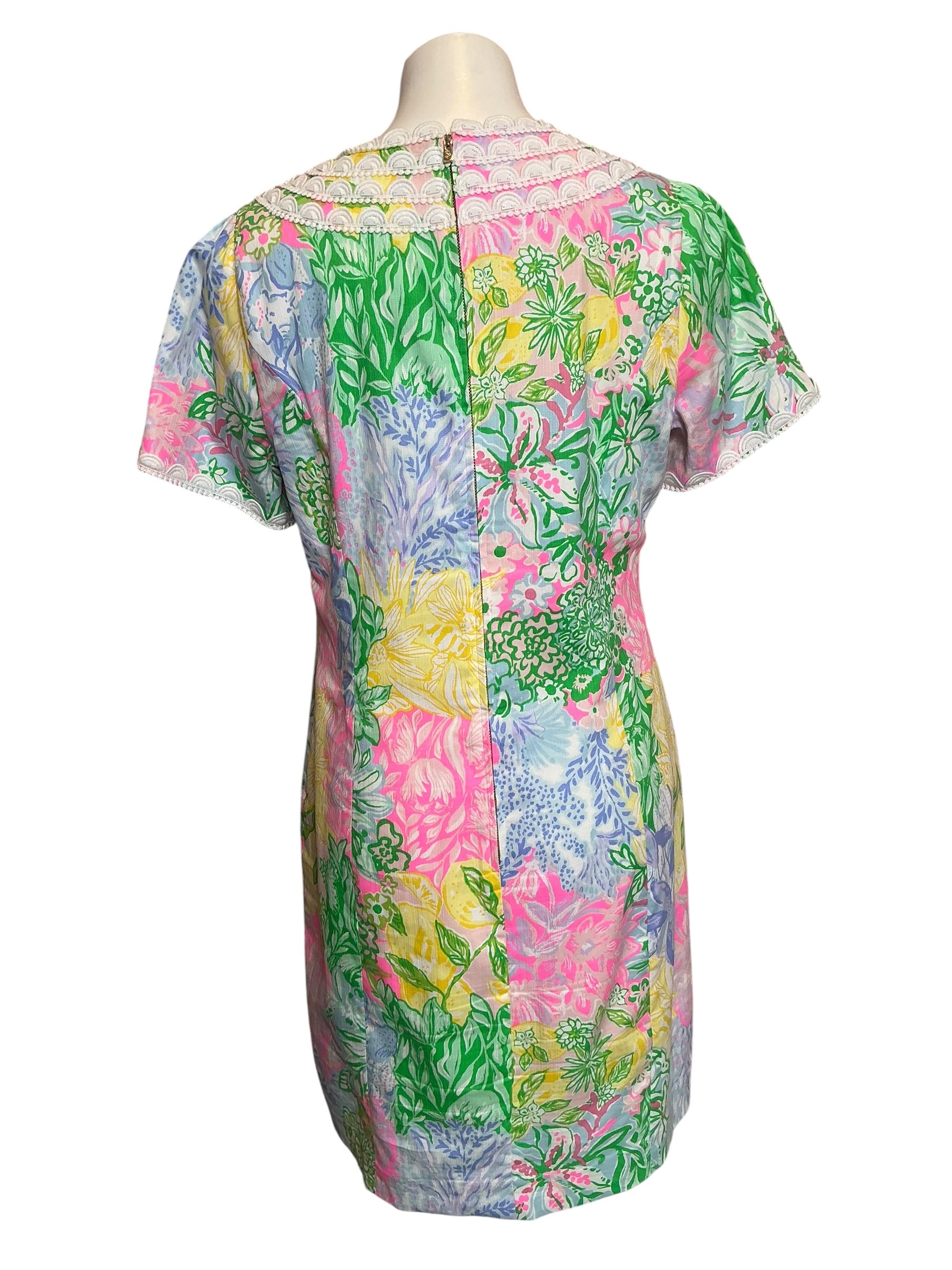 Lilly Pulitzer Mila Short Sleeve Shift Dress Multi Bright Delight Patch - 12