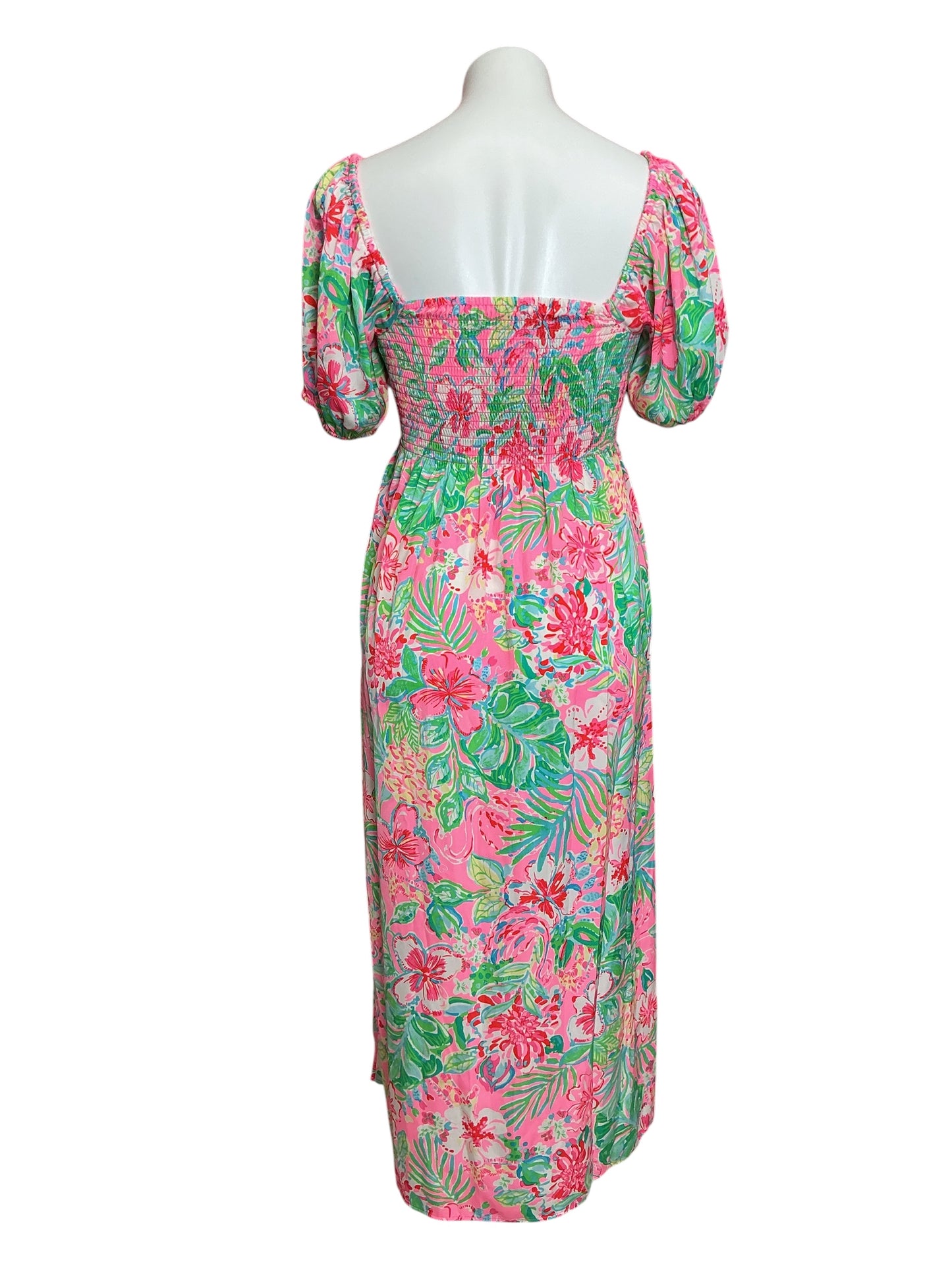 Lilly Pulitzer NWT Selah Short Sleeve Smocked Midi Dress Multi Journey To The Jungle - Size XS