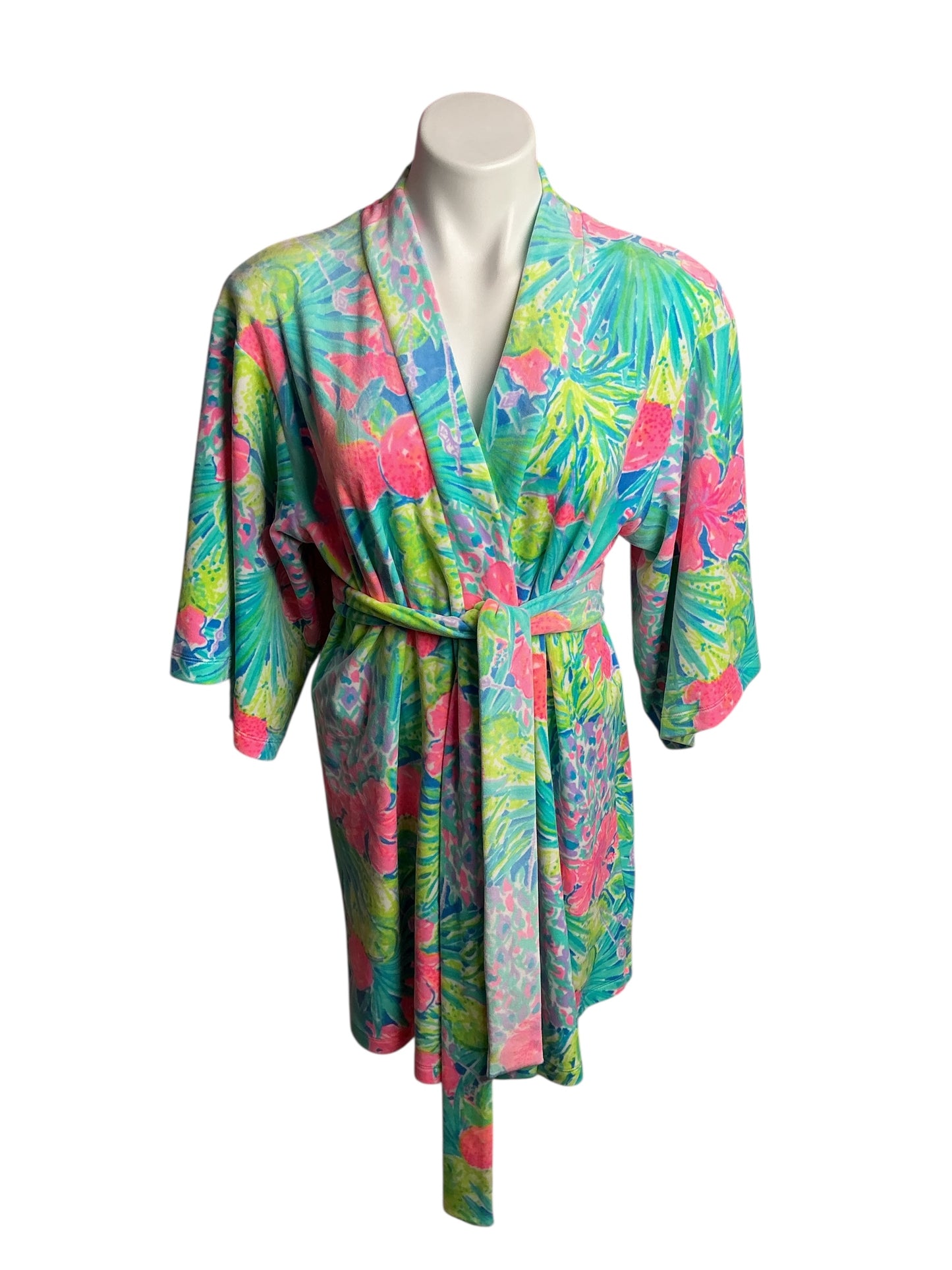 Lilly Pulitzer- Elaine Velour Robe Gecko Green Tiger Sunrise Size XXS-XS