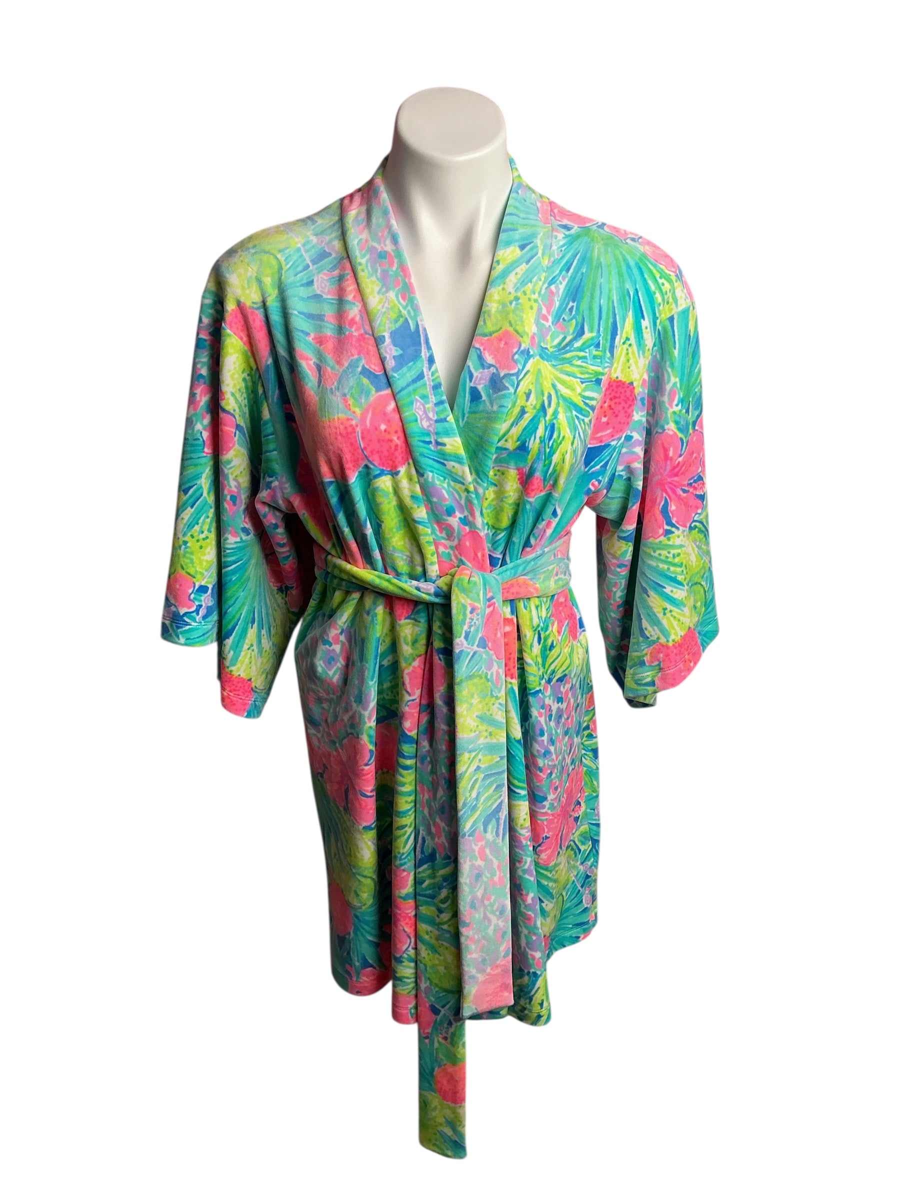 Lilly Pulitzer- Elaine Velour Robe Gecko Green Tiger Sunrise Size XXS-XS