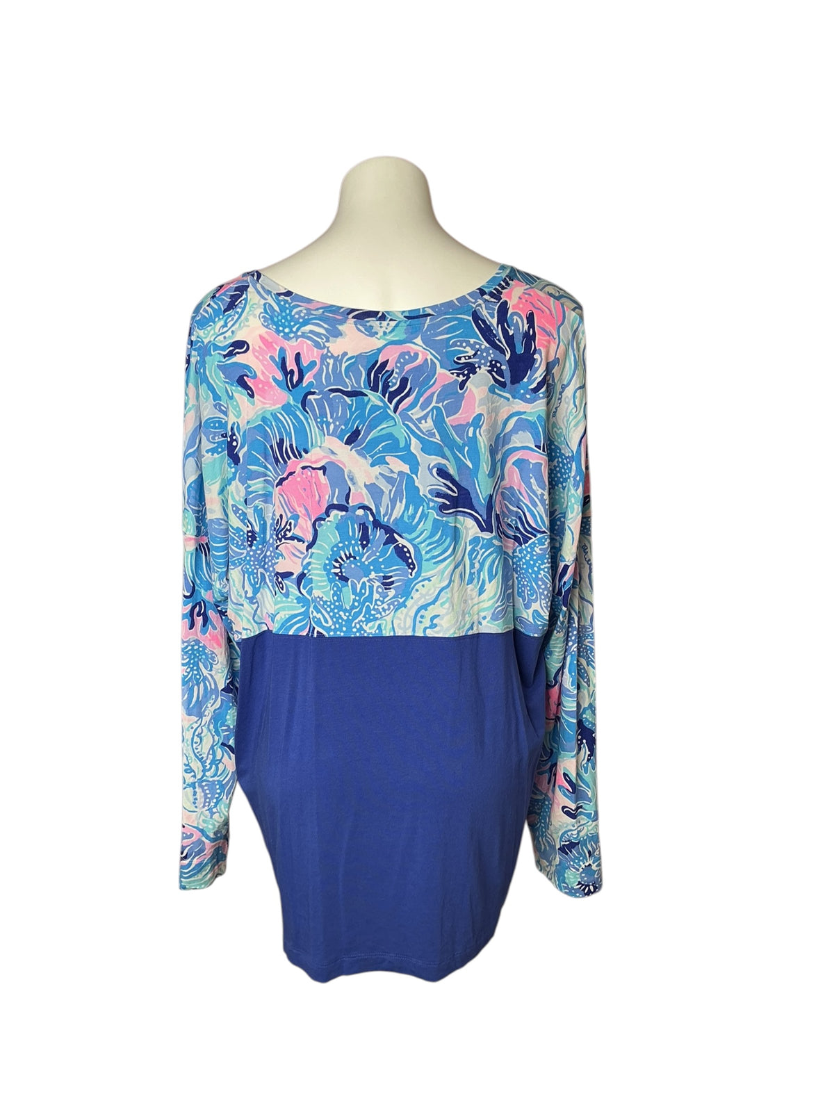 Lilly Pulitzer Finn V-Neck Long Sleeve Top Saltwater Blue Shade Seekers - Size XXL
