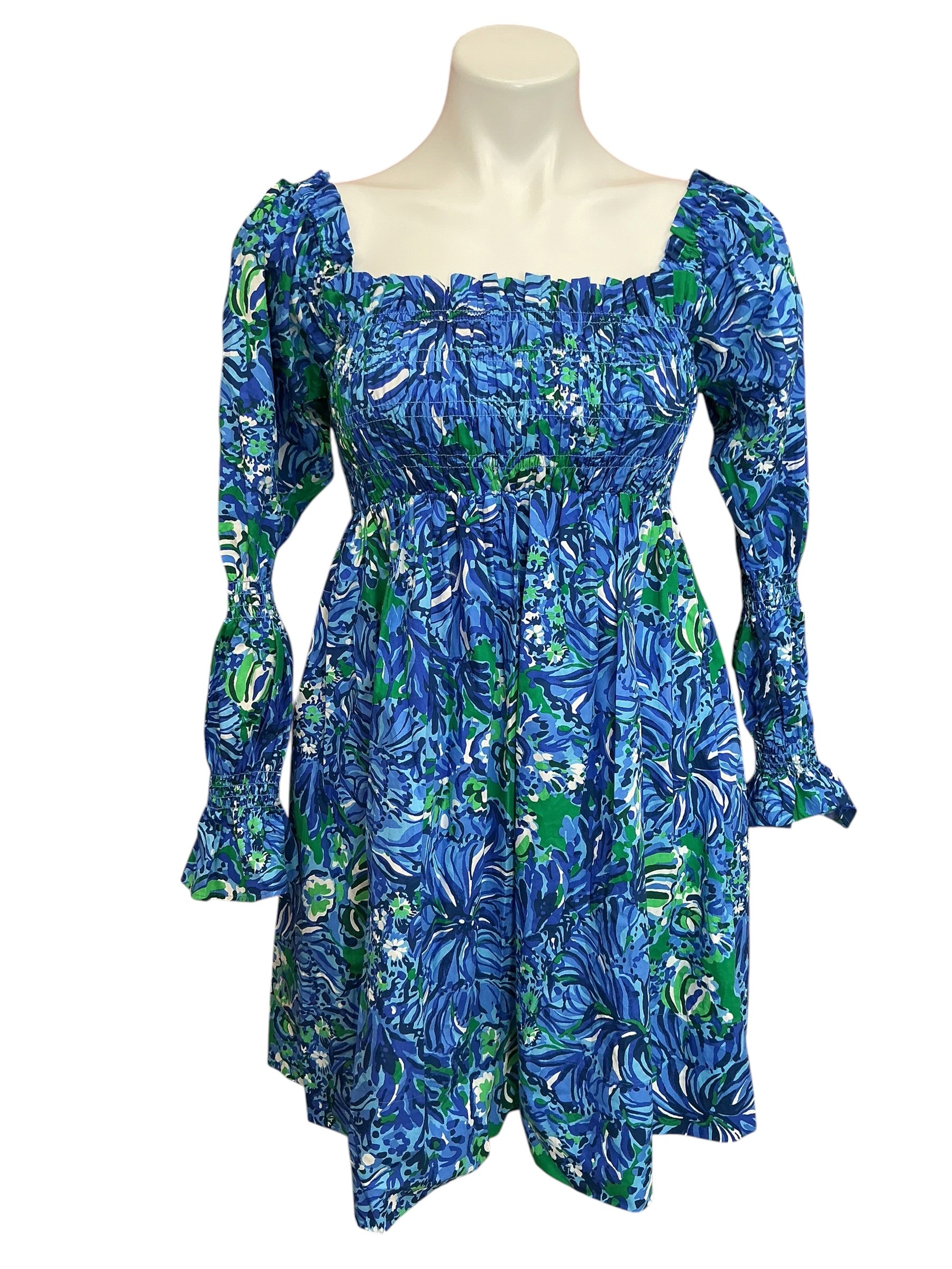 Lilly Pulitzer Beyonca Babydoll Dress Abaco Blue In Turtle Awe - Size XS