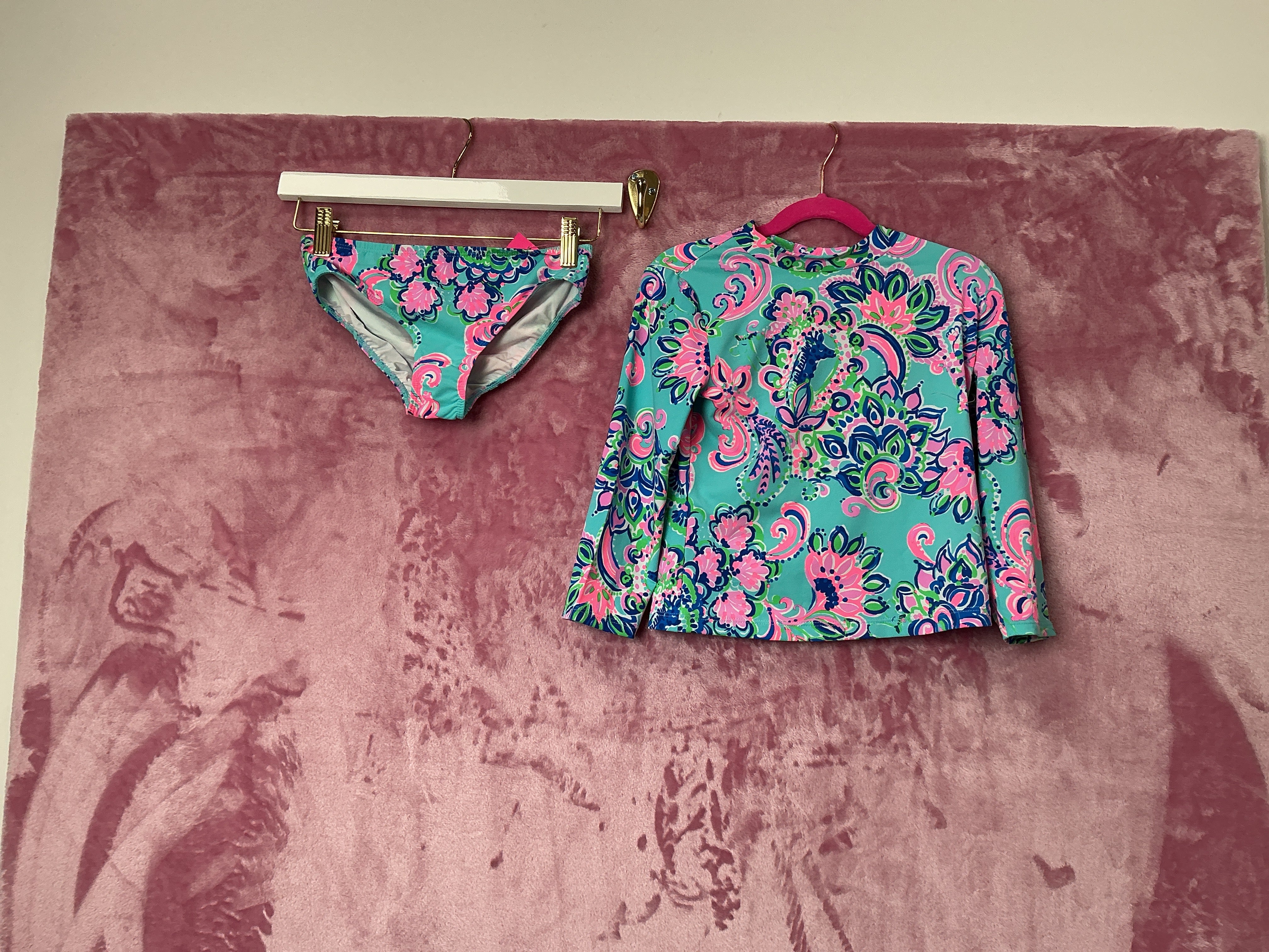 Lilly Pulitzer NWT Bobby Rashguard Set Up Blue Horizon Jungle Sunrise - Size 8