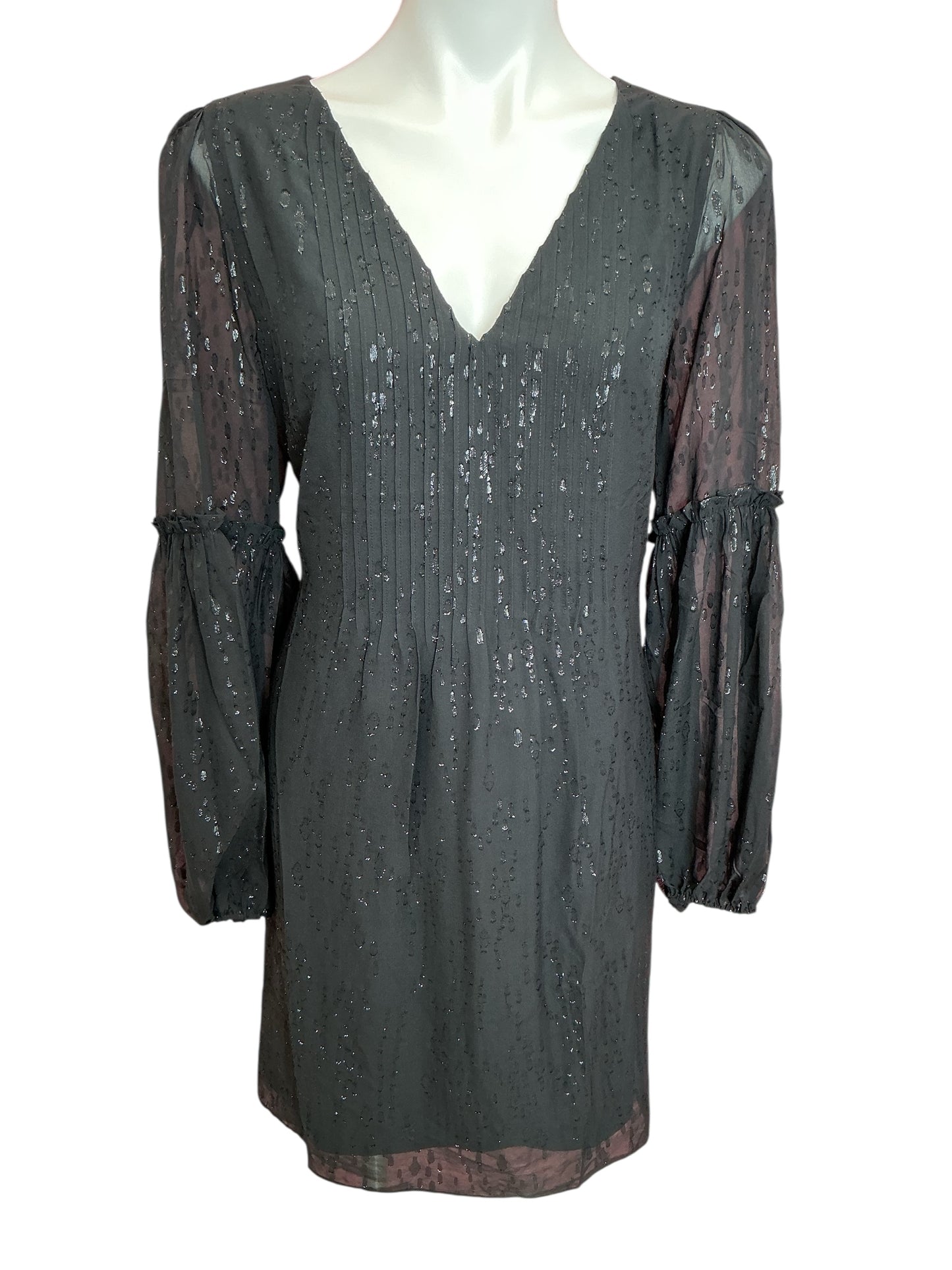 Lilly Pulitzer Cleme Long Sleeve Silk Dress Onyx Fish Clip Chiffon - Size 12