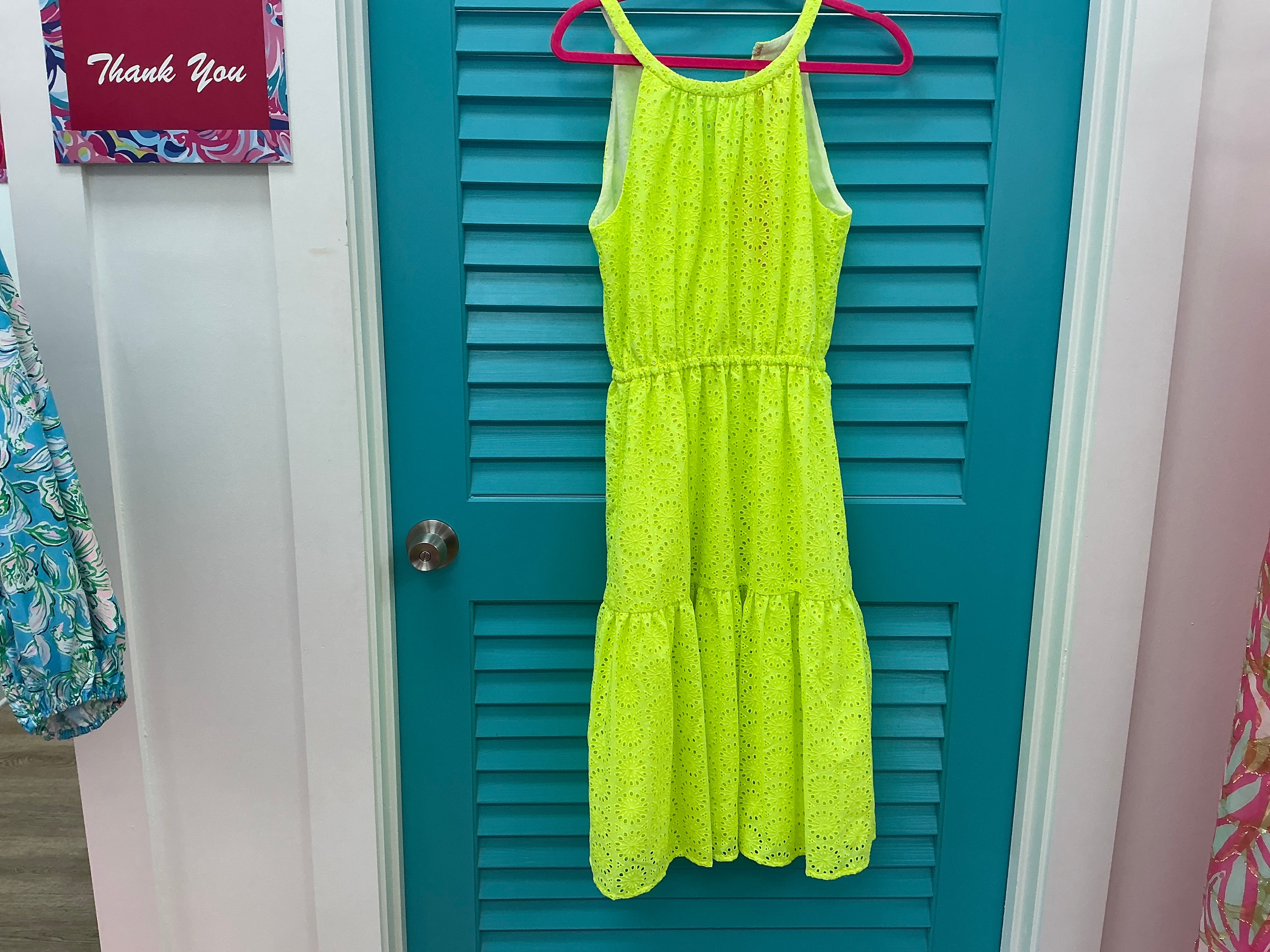 Lilly Pulitzer NWT Alda Midi Dress Prickly Pear Yellow Prickly Pear Neon Geo Eyelet - Size M