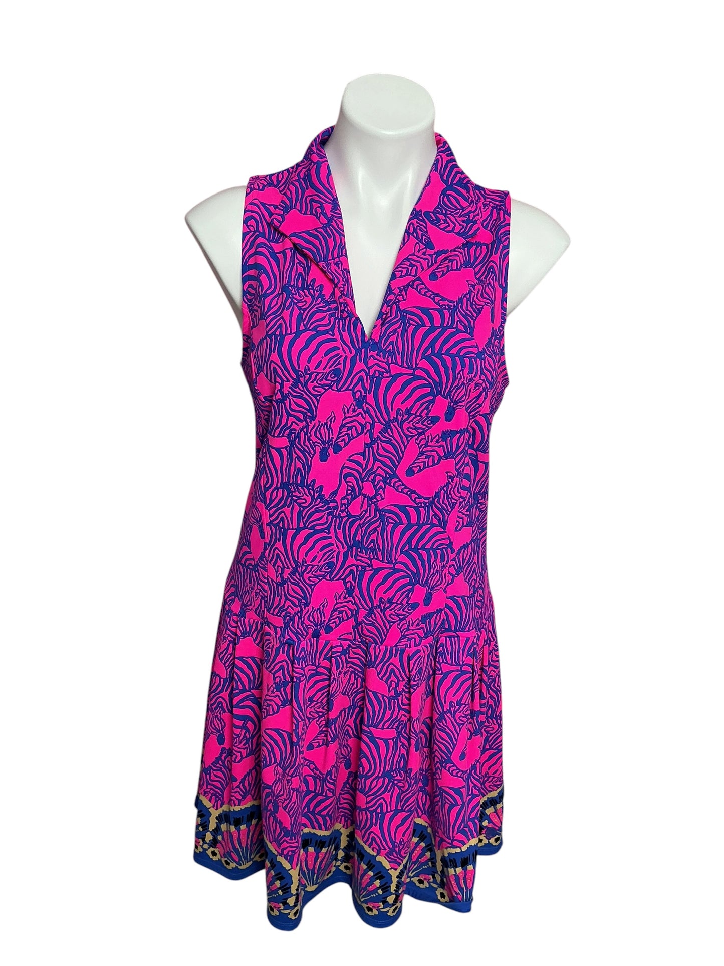 Lilly Pulitzer Luxletic Federica UPF 50+ Dress Passion Fruit Pink Lil Wild Nights Engineered - Size L