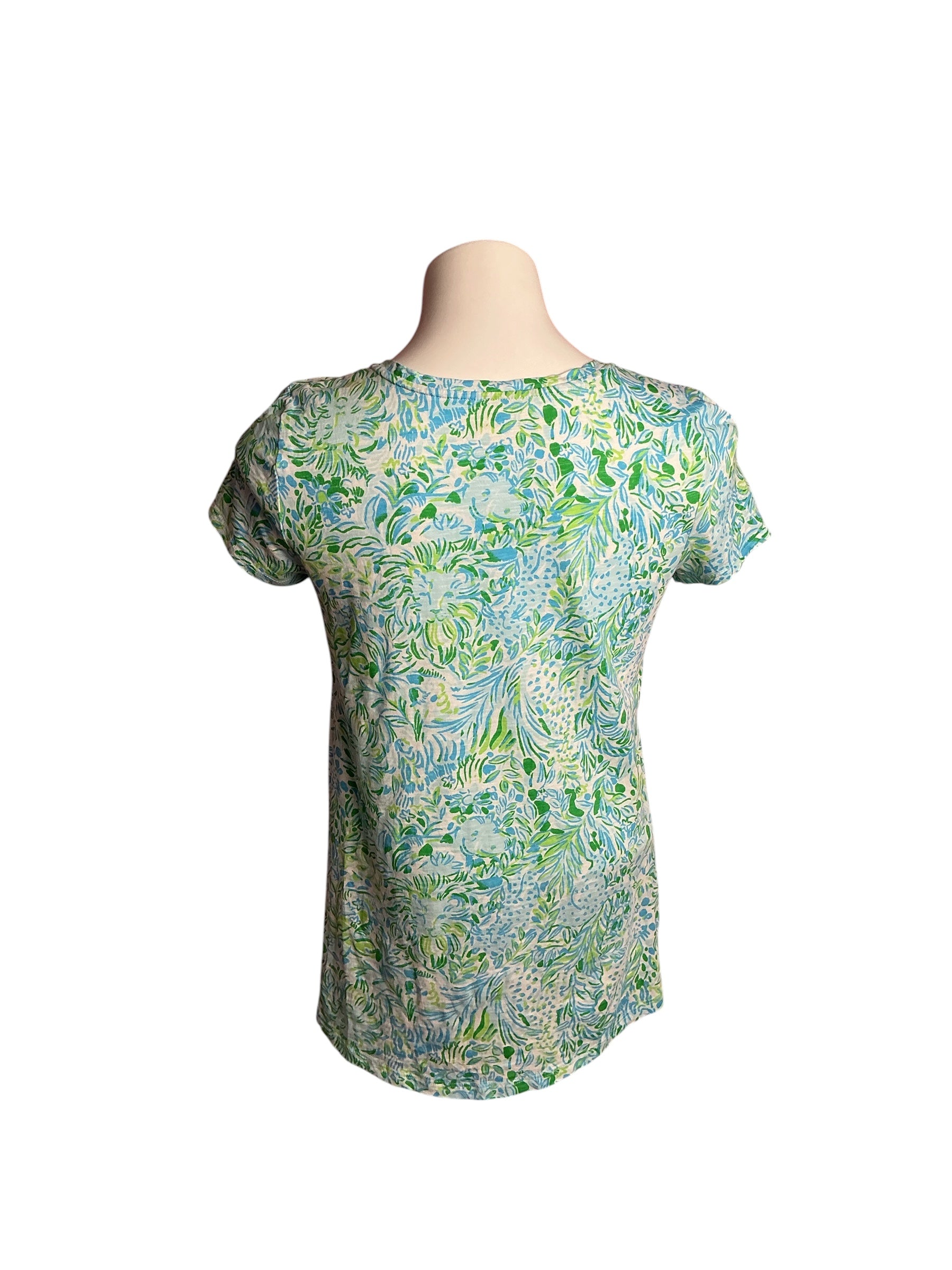 Lilly Pulitzer- Etta V-Neck Top Hydra Blue Dandy Lions Size XS