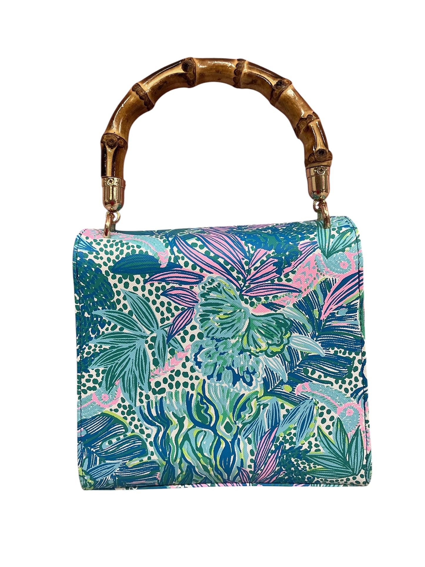 Lilly Pulitzer Bamboo Handle Bag Botanical Green Holiday In The Sun