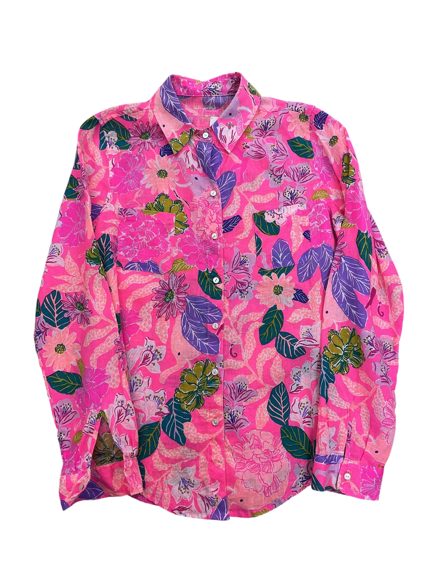 Lilly Pulitzer Sea View Linen Button-Down Top Pink Isle Best Of Friends - Size XS