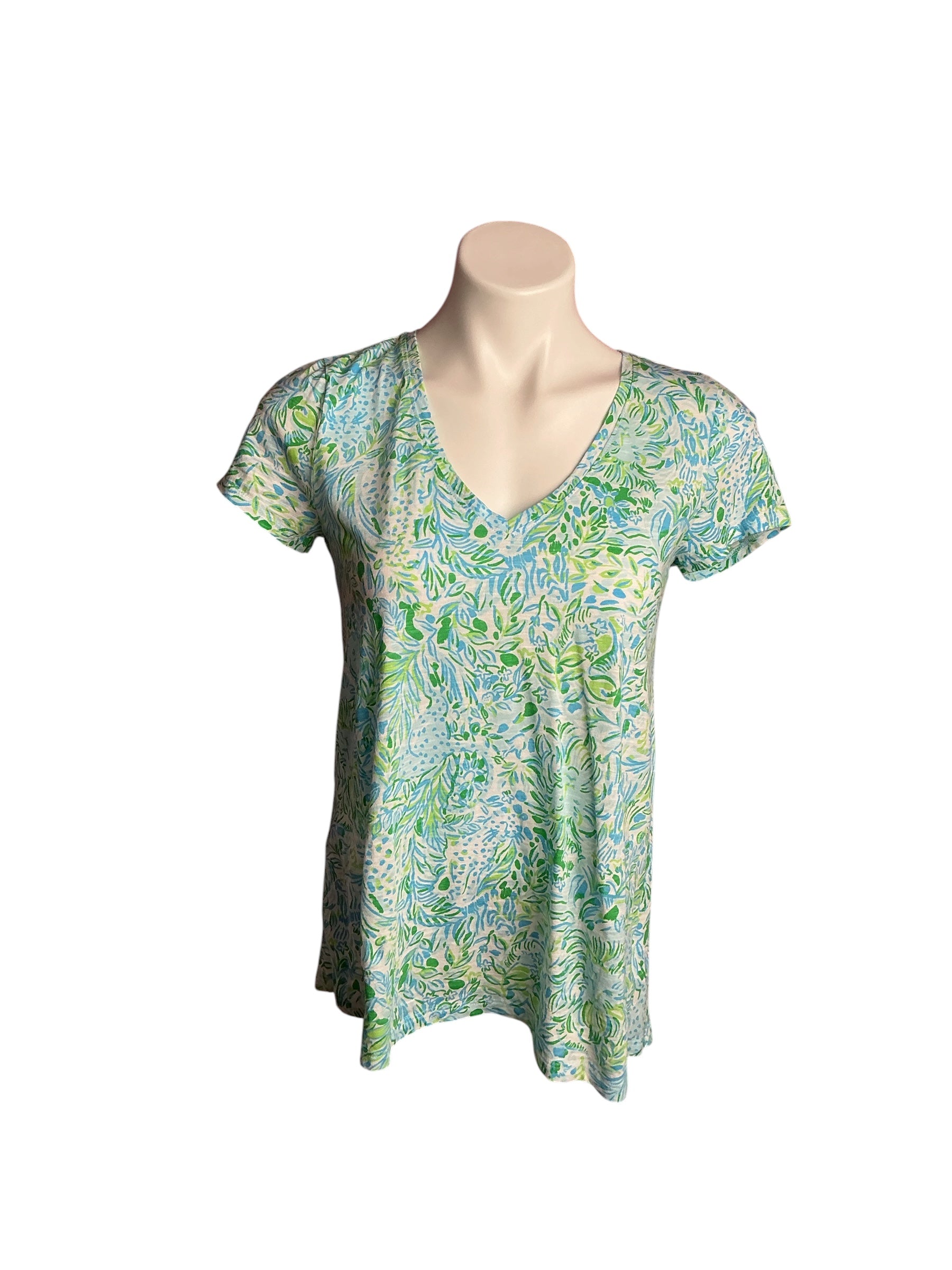 Lilly Pulitzer- Etta V-Neck Top Hydra Blue Dandy Lions Size XS