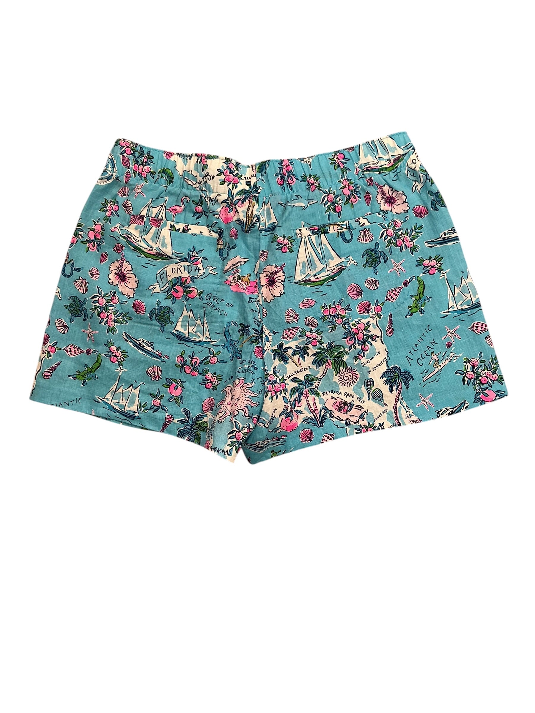 Lilly Pulitzer Lilo Linen Shorts Amalfi Blue Lilly’s Roadtrip - Size M