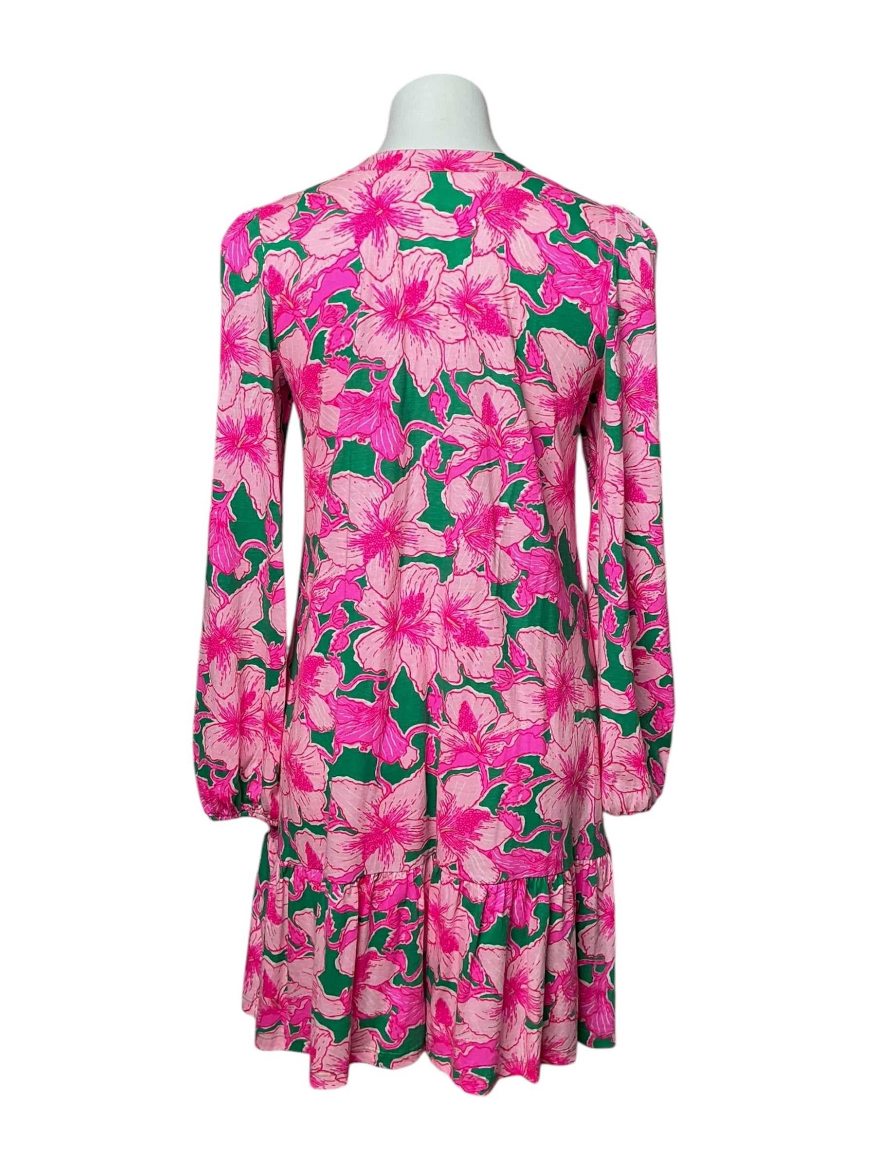 Lilly Pulitzer Alyssa Long Sleeve Shift Dress Kelly Green Hibis Kiss - Size S