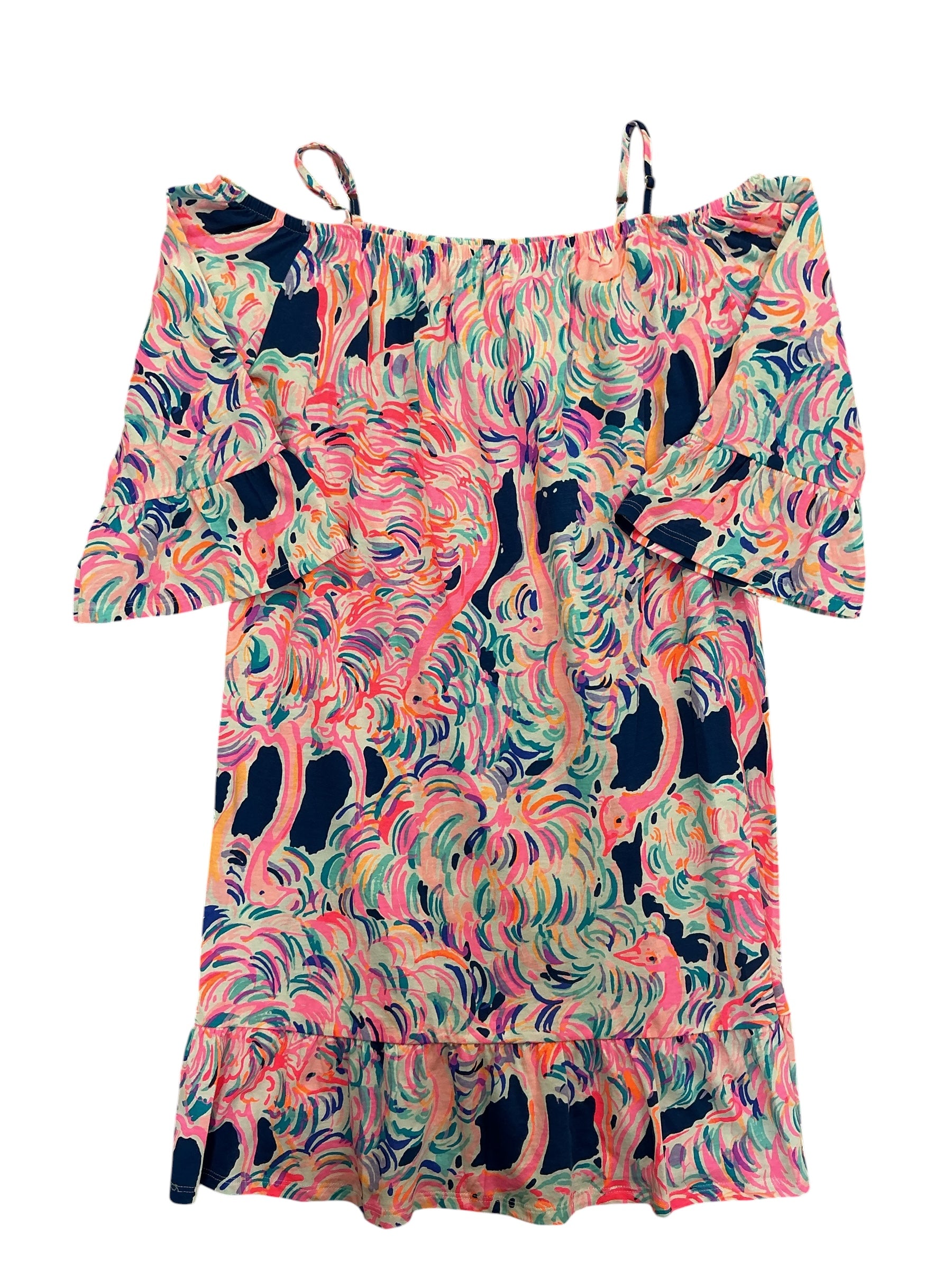 Lilly Pulitzer Kids Girls Mini Jaci Cold Shoulder Dress Pink Flamingo - Size XL 12-14