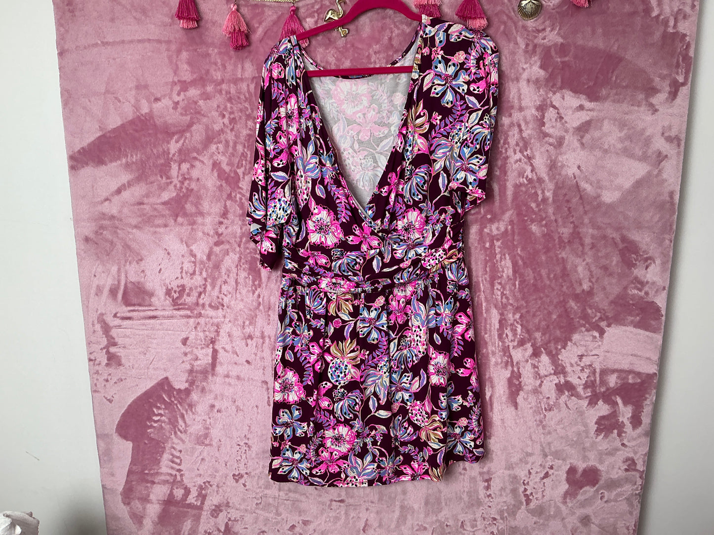 Lilly Pulitzer Romper NWT - Parigi Boat Neck Romper - Amarena Cherry - Tropical With A Twist - Size L