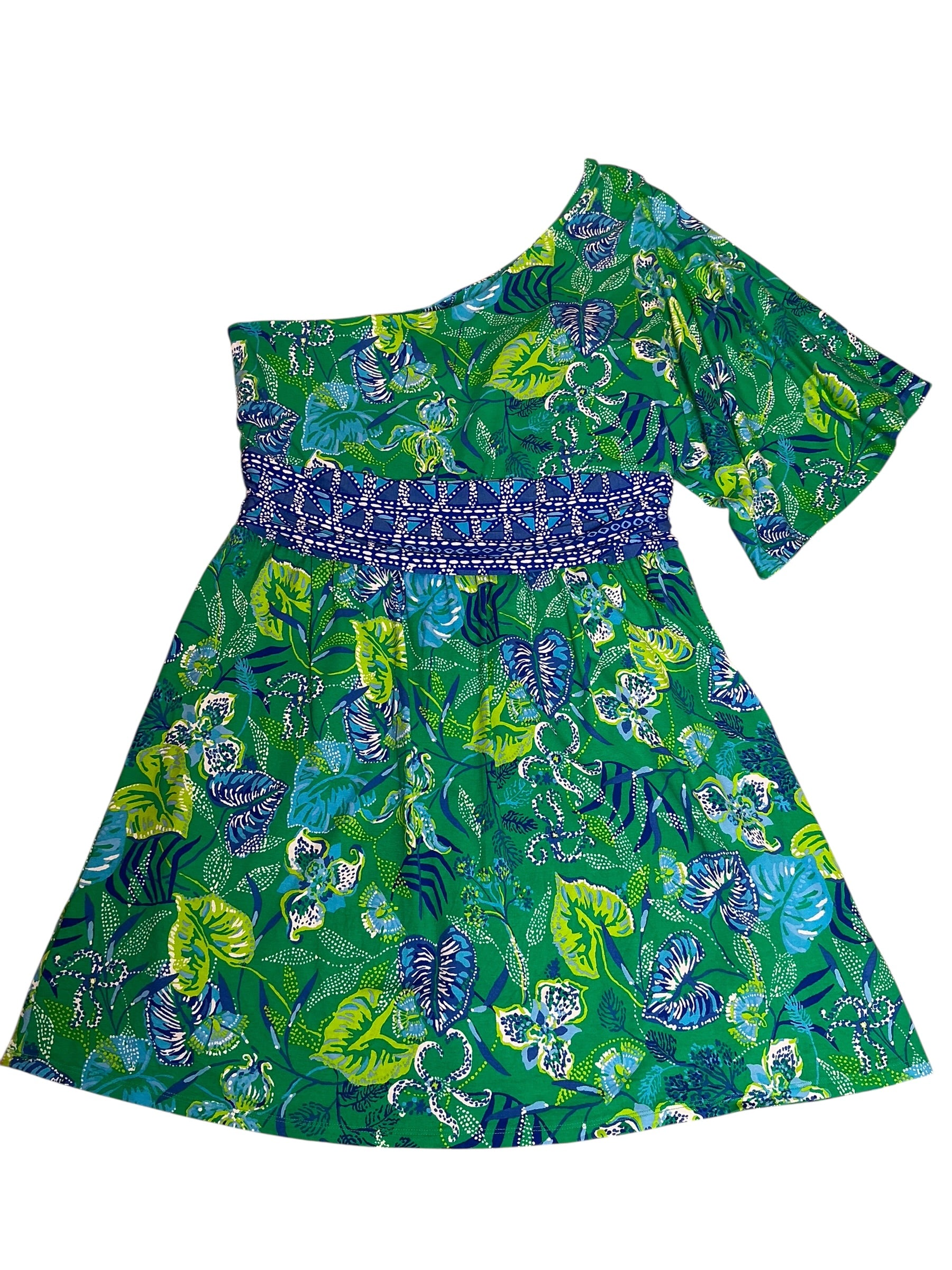 Lilly Pulitzer Niki One-Shoulder Romper Botanical Green In A Flutter - Size 14