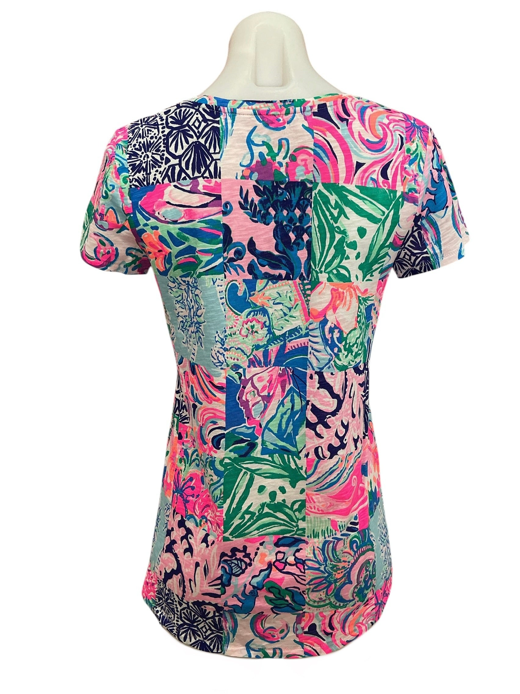 Lilly Pulitzer Etta V-Neck Top Multi Patch To Match - Size XS